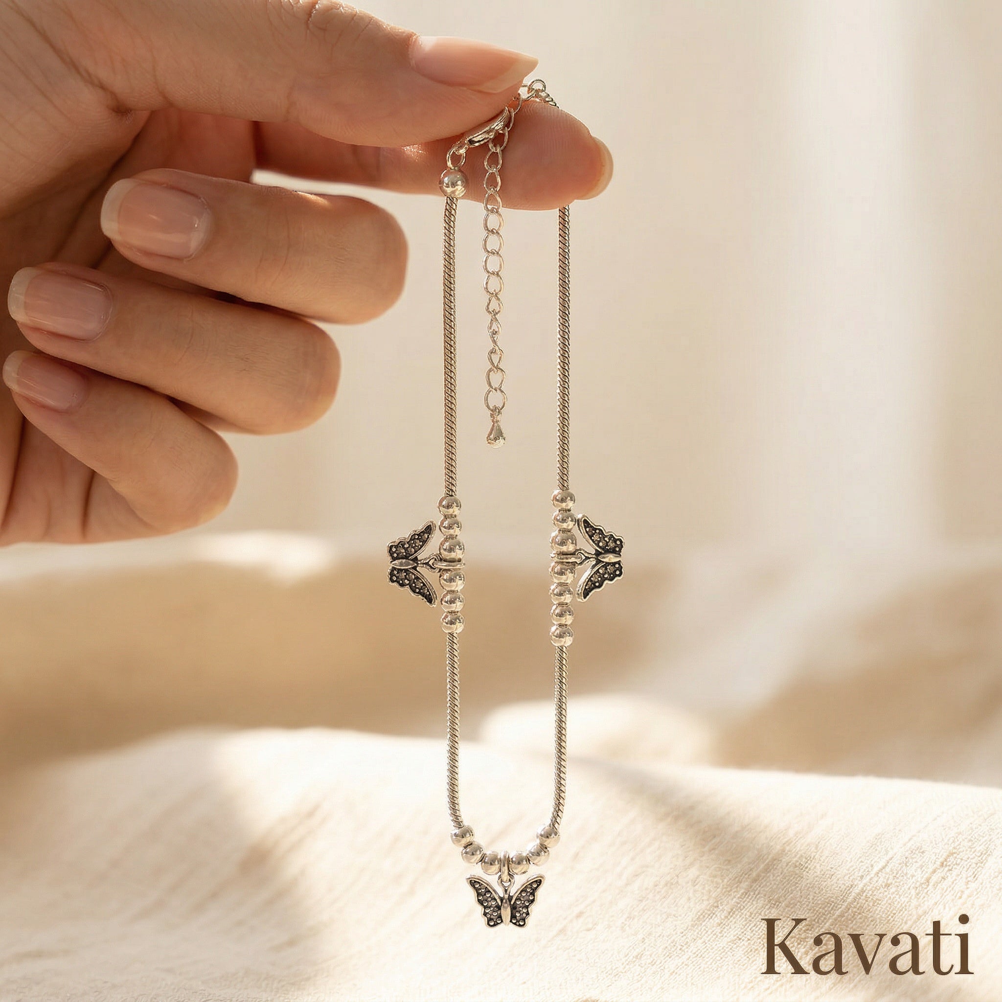 Handmade 925 Sterling Silver Butterfly Anklet
