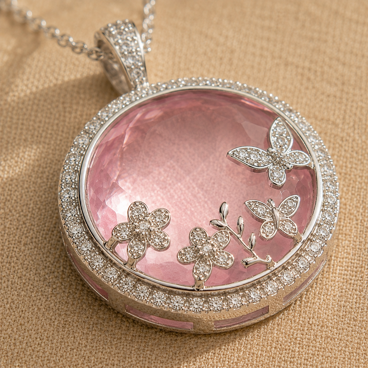 Blush Butterfly Garden Circle Pendant