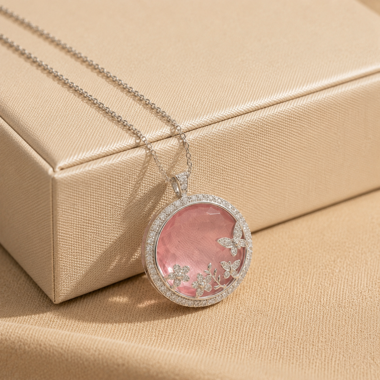 Blush Butterfly Garden Circle Pendant