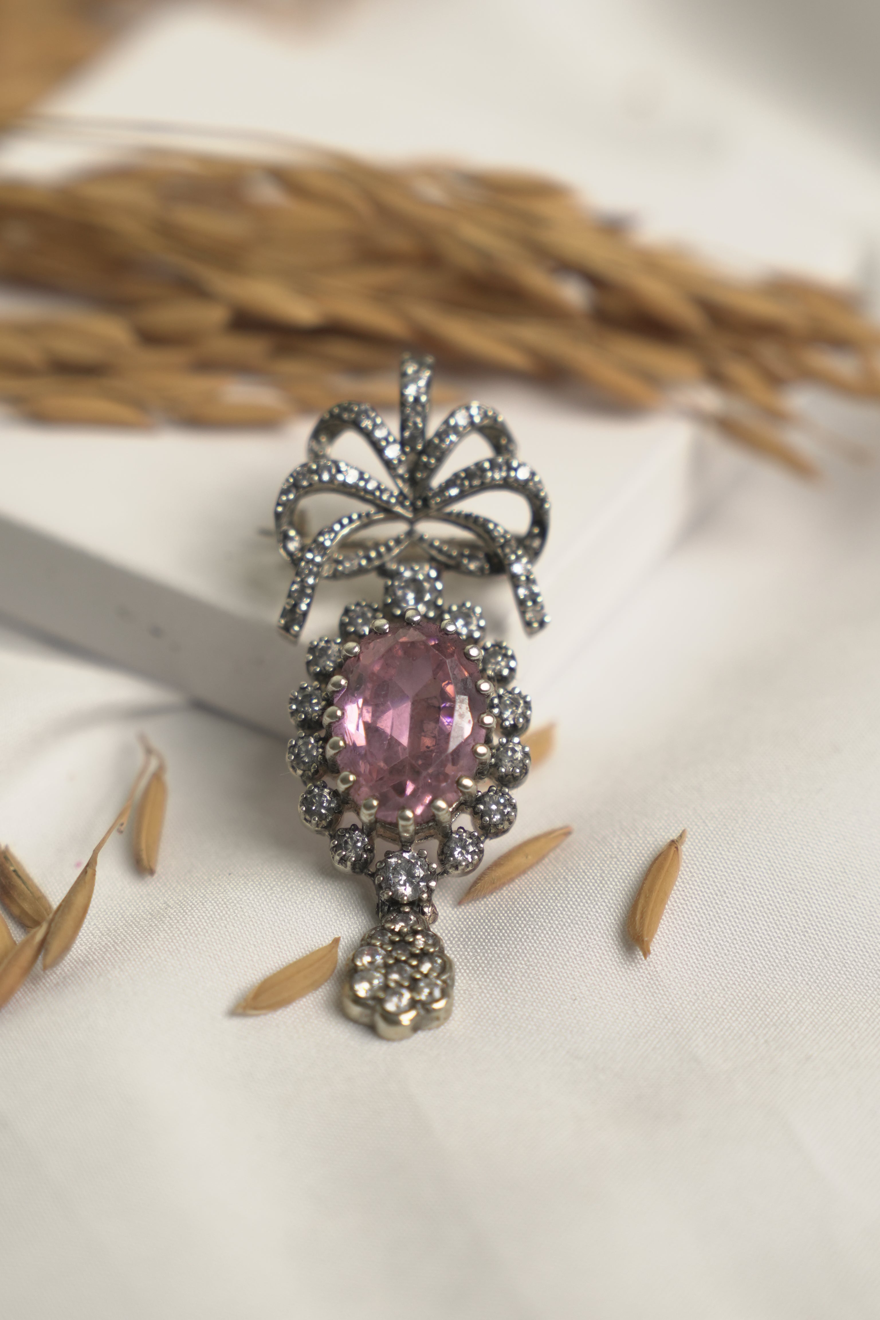 Pink Crystal Ribbon Brooch