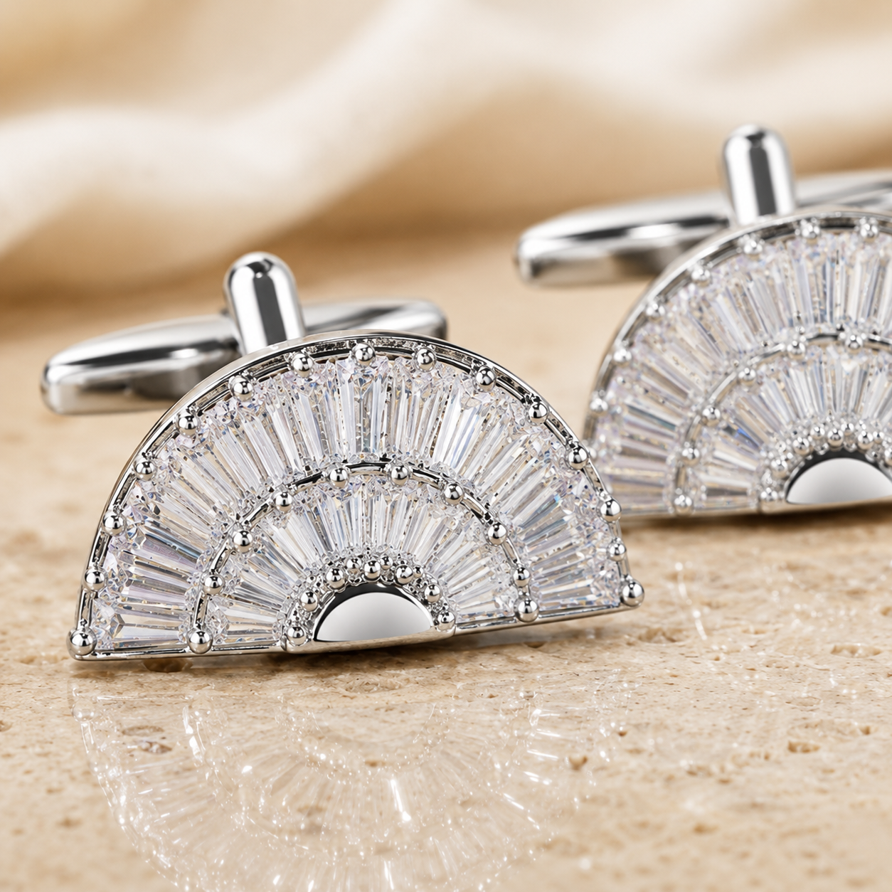 White Fan Crystal Cufflinks