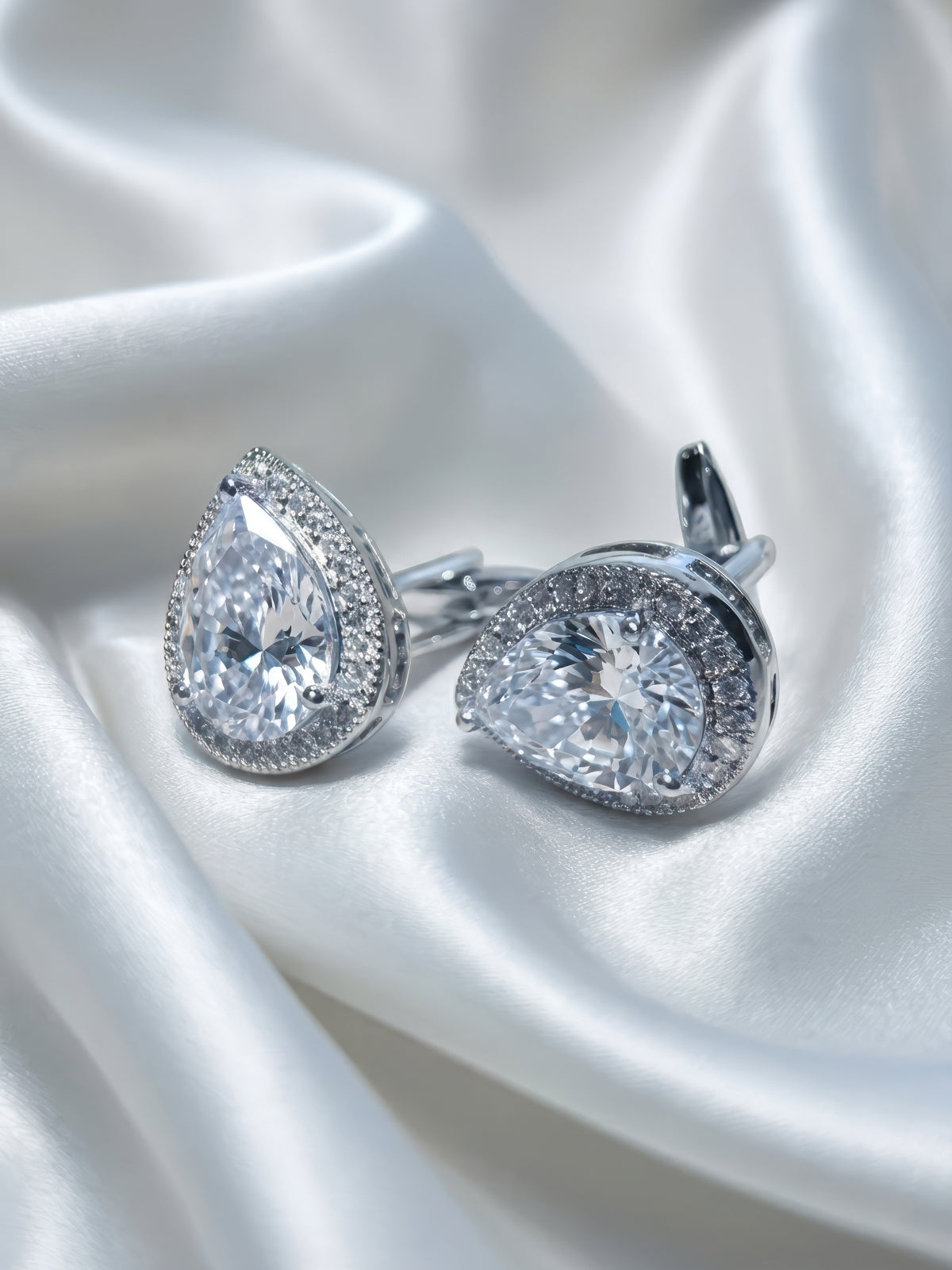 Clear Water Drop Crystal Cufflinks