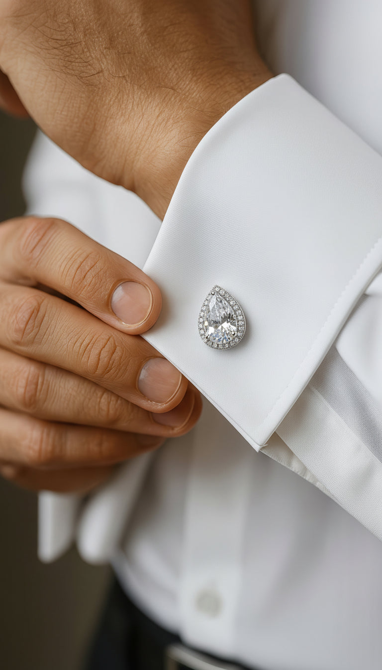 Clear Water Drop Crystal Cufflinks