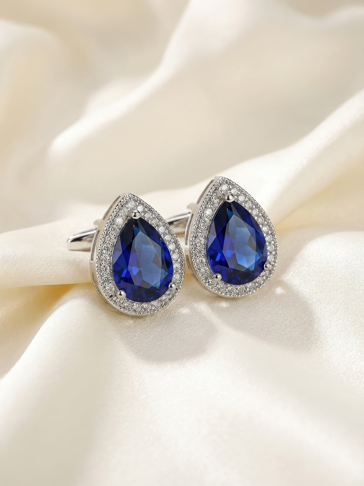 Blue Water Drop Crystal Cufflinks