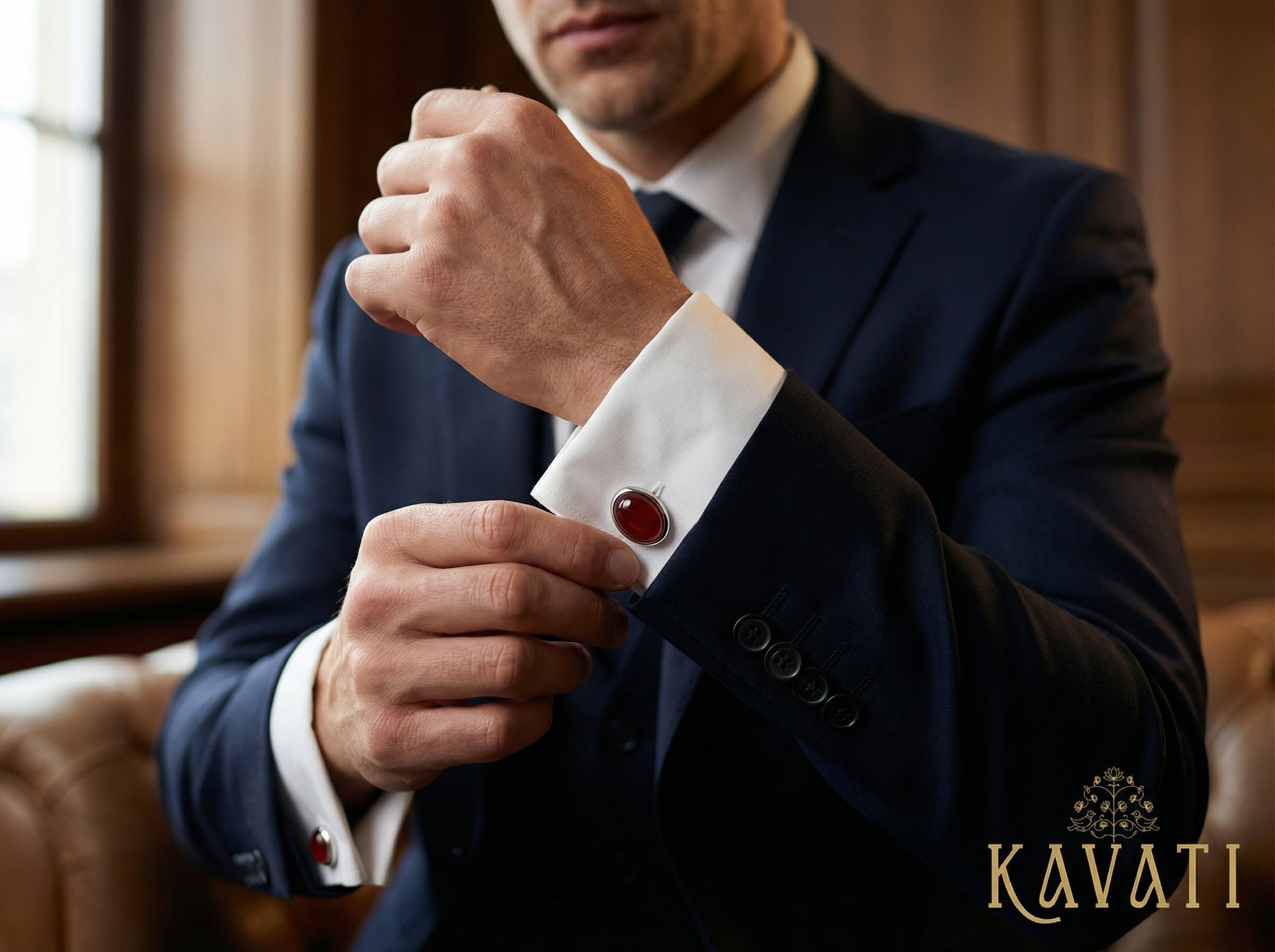 Red Oval Agate Cufflinks