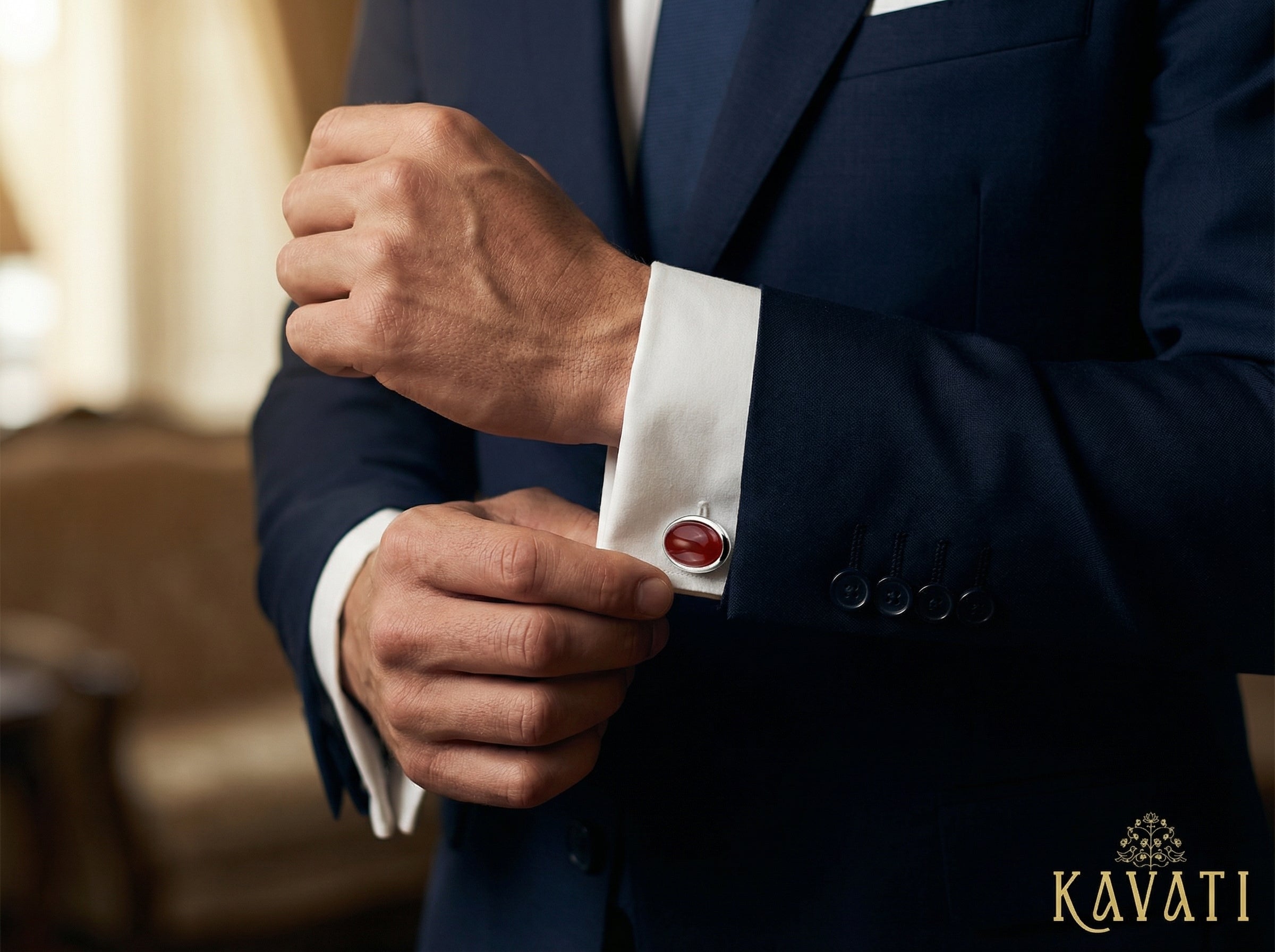 Red Oval Agate Cufflinks