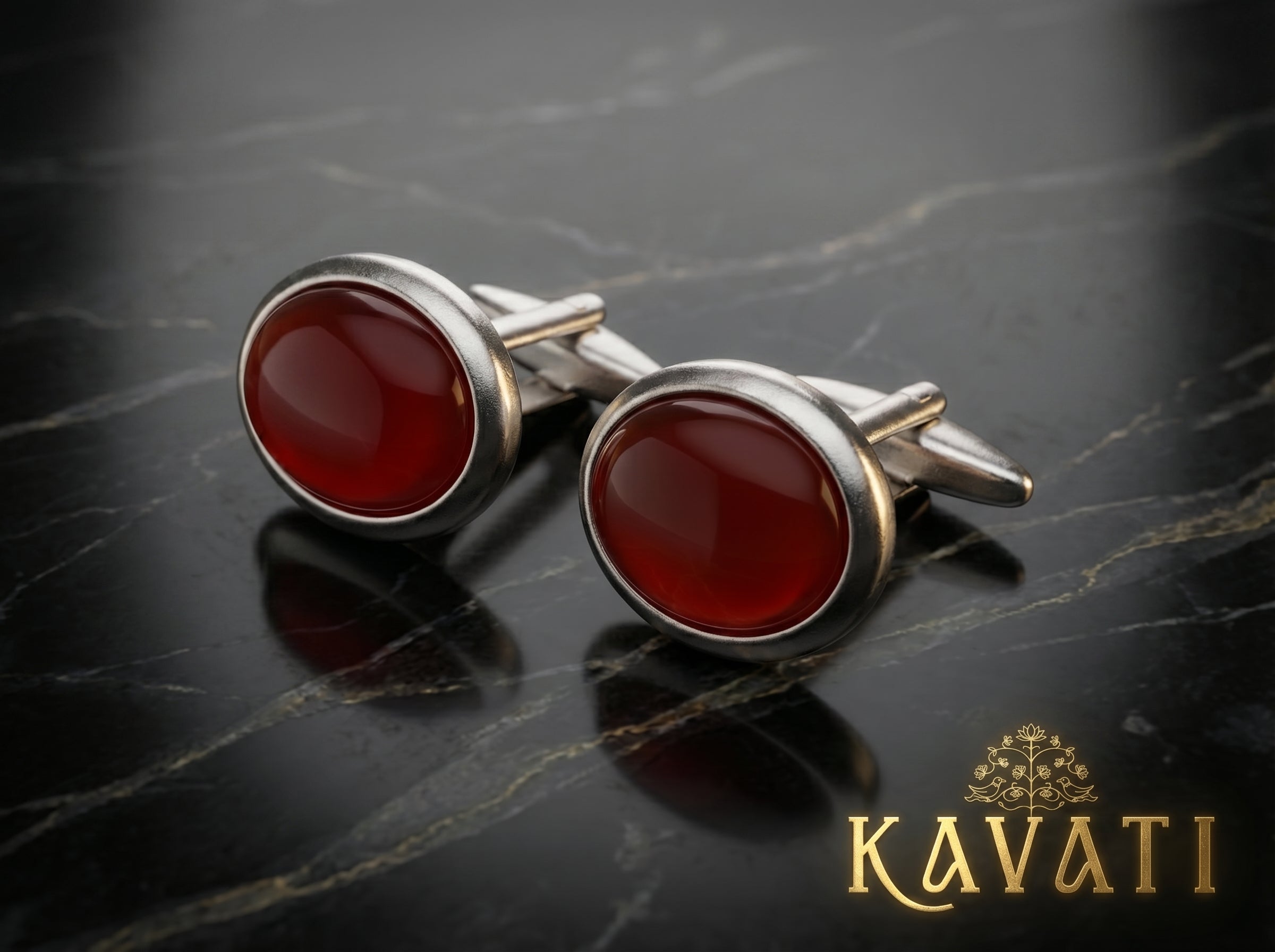 Red Oval Agate Cufflinks