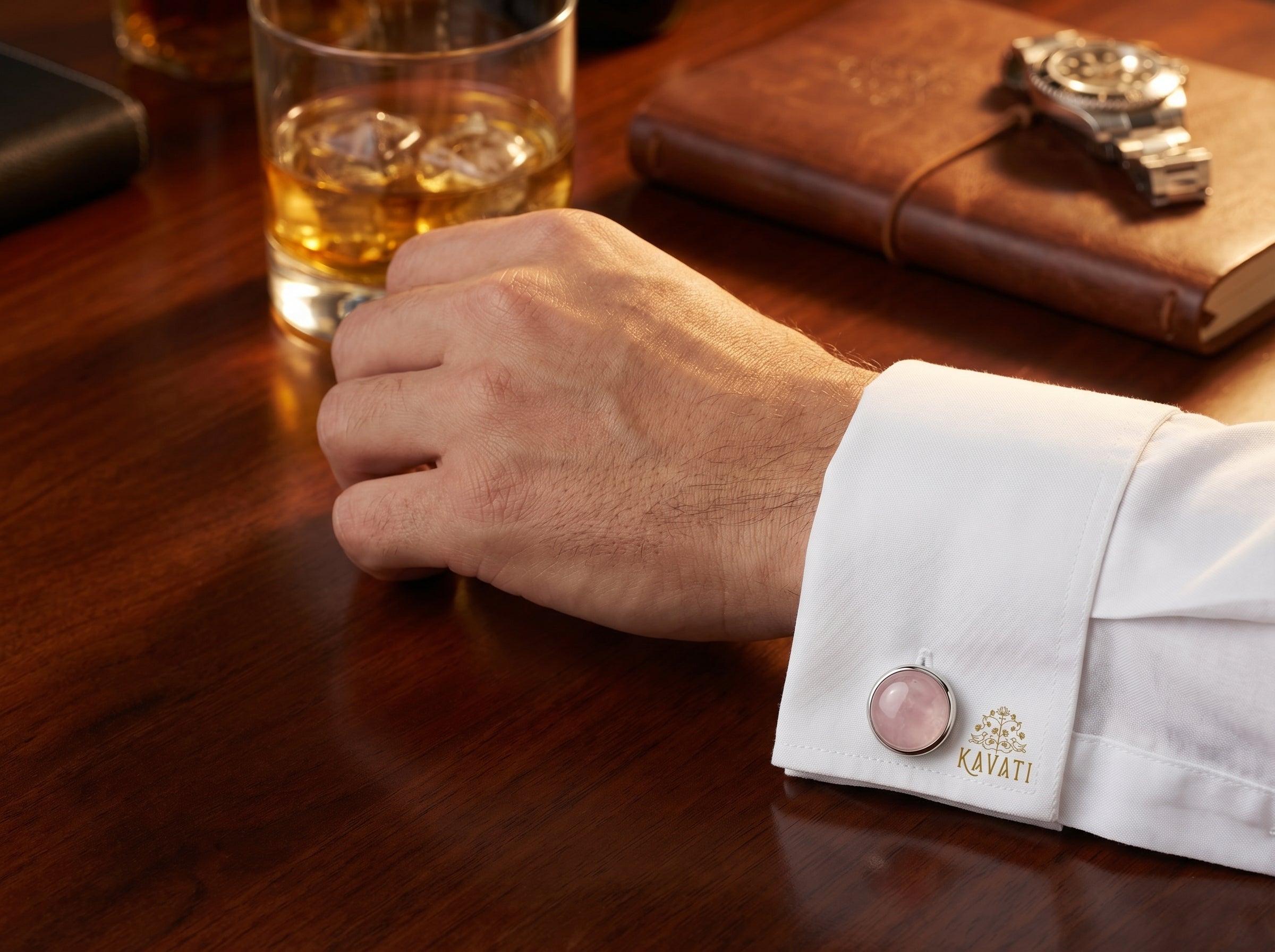 Pink Agate Cufflinks in Polished Silver