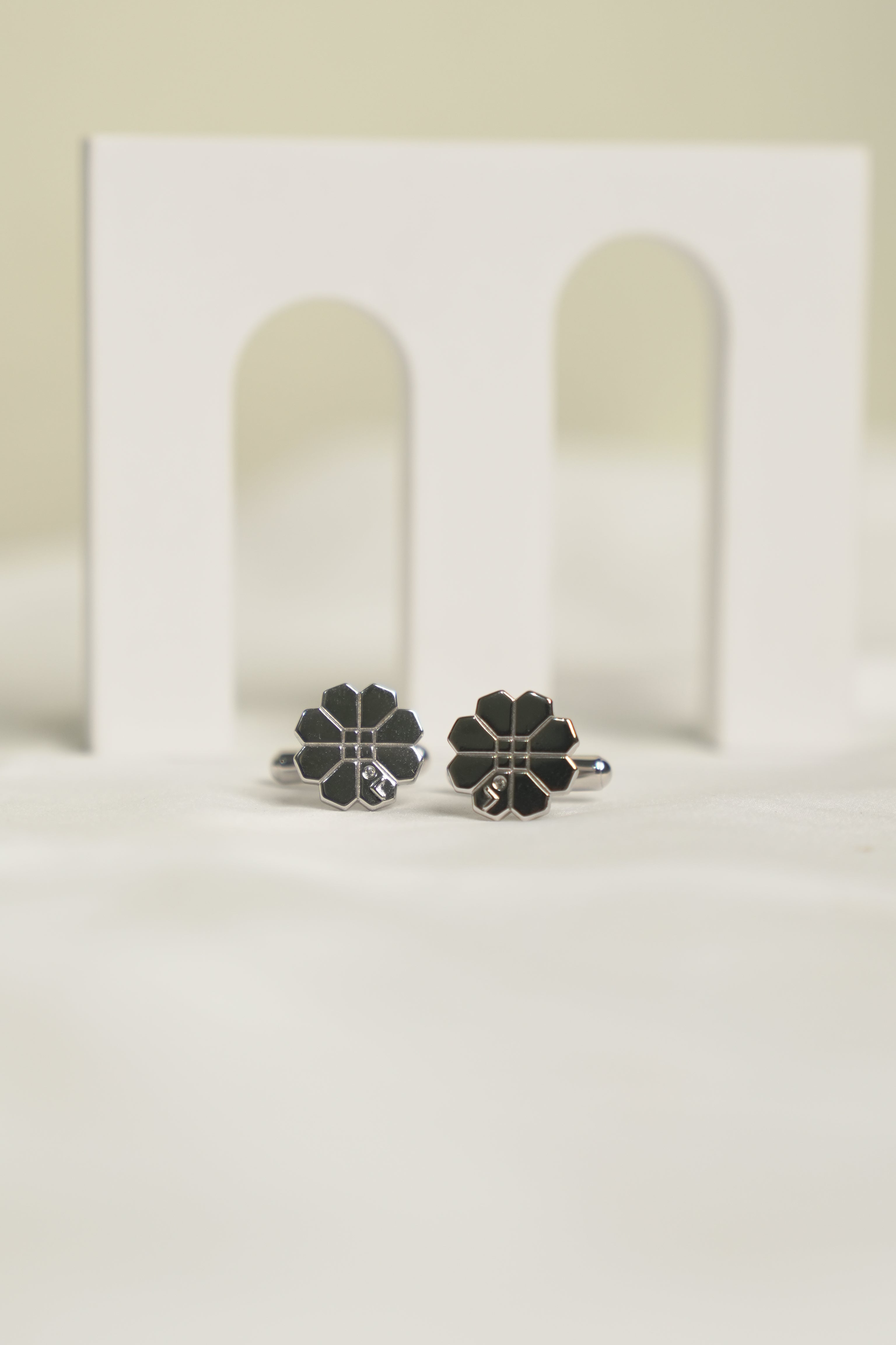 Sterling Silver Geometric Floral Cufflinks