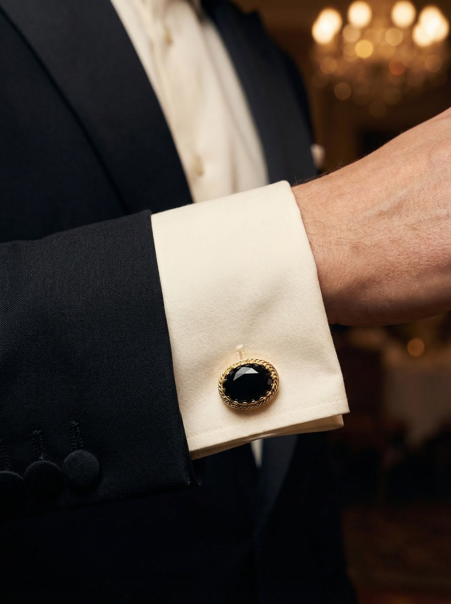Black Oval Cubic Zirconia Cufflinks