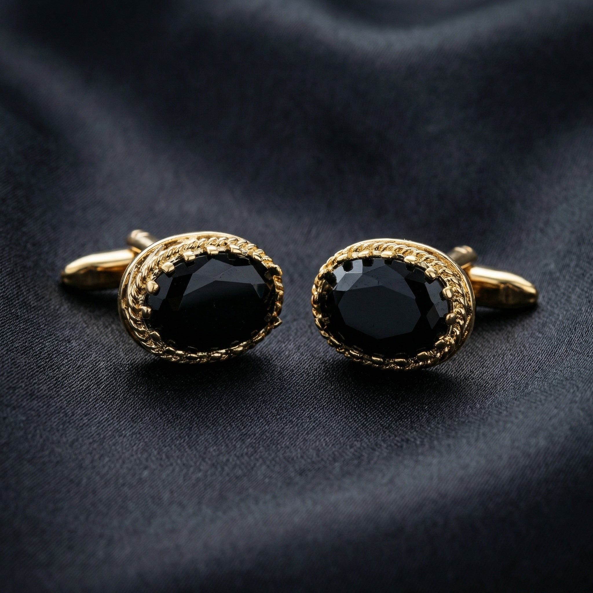 Black Oval Cubic Zirconia Cufflinks