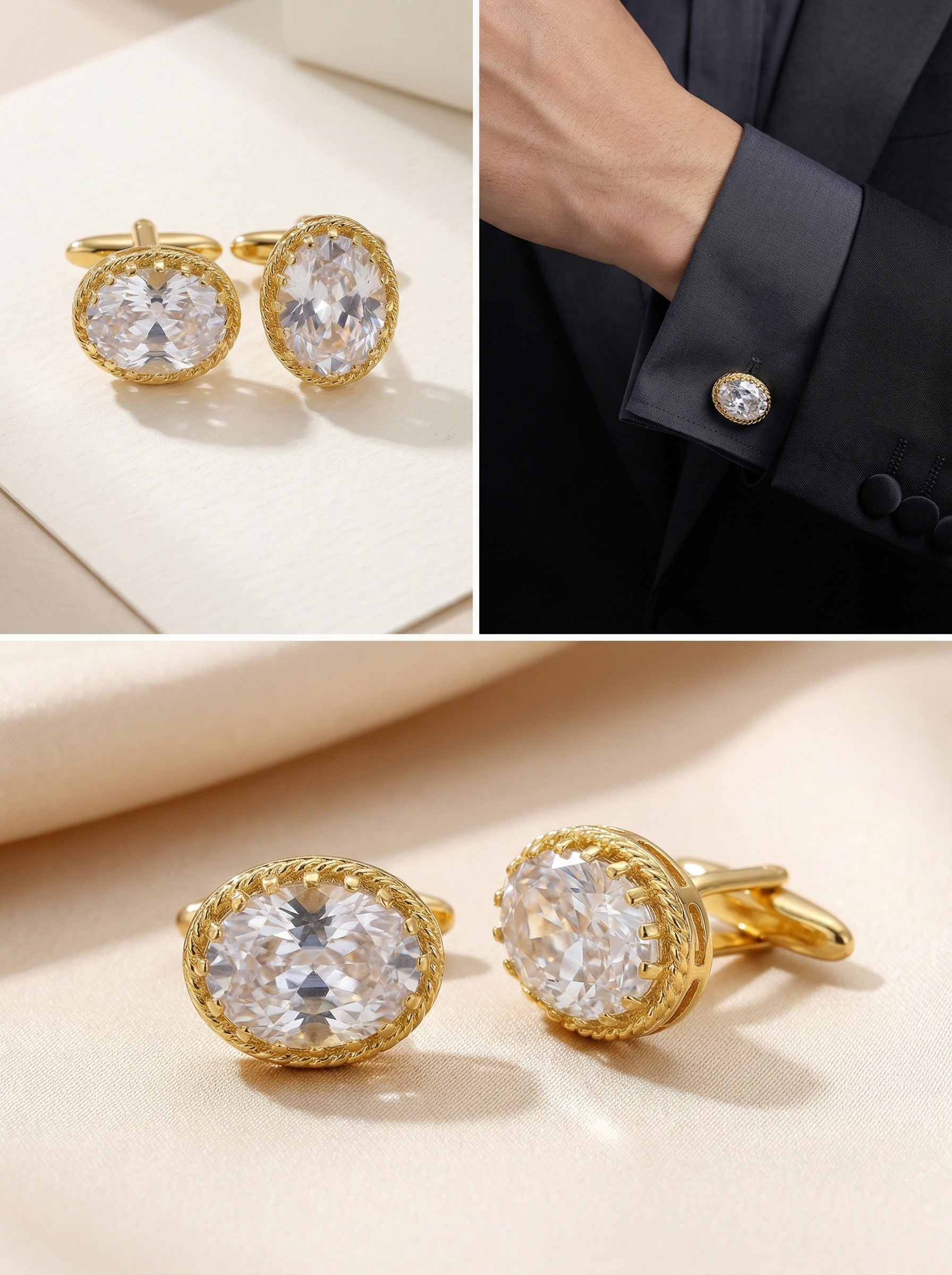 Clear Oval Cubic Zirconia Cufflinks