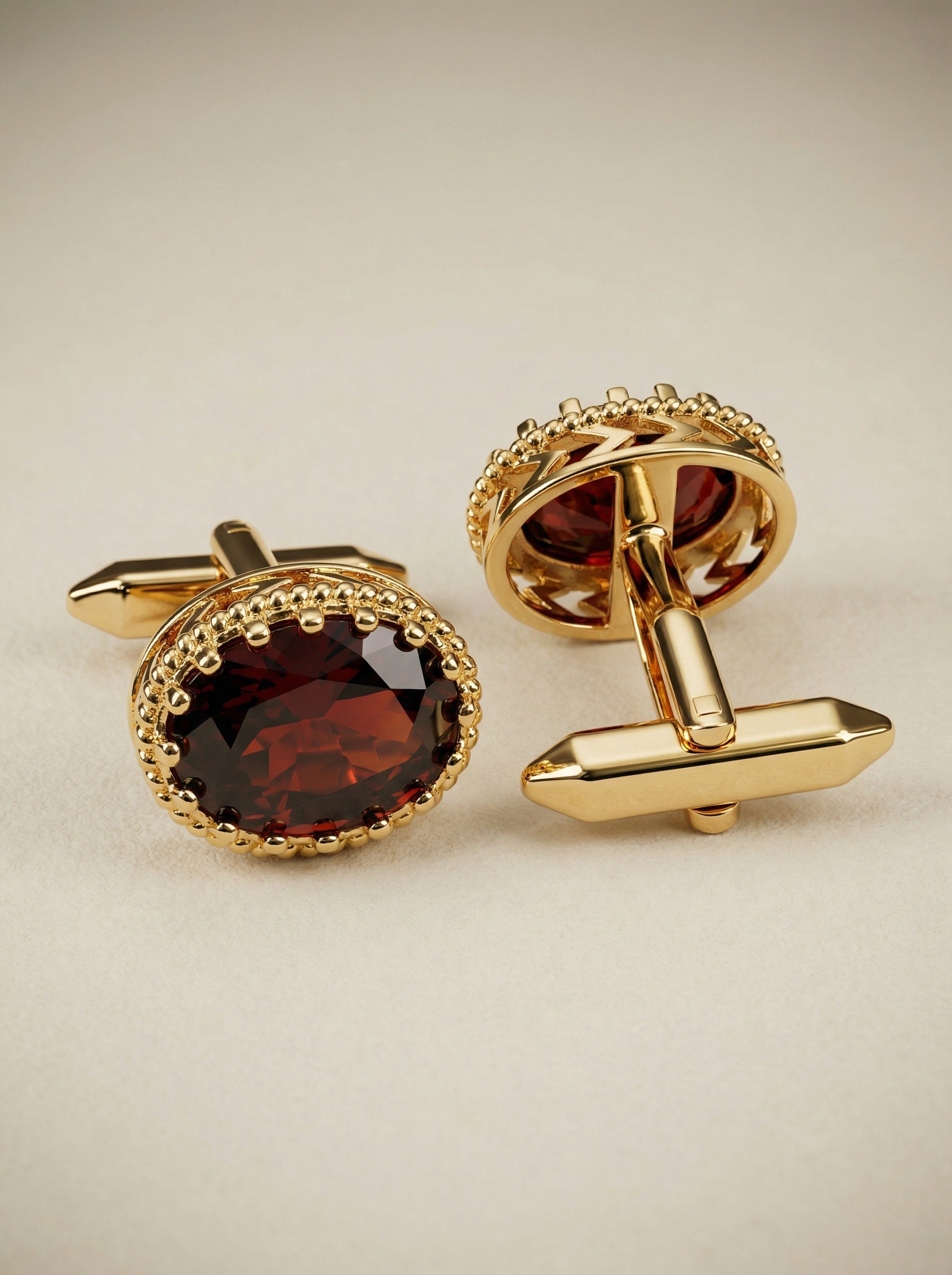 Red Oval Cubic Zirconia Cufflinks