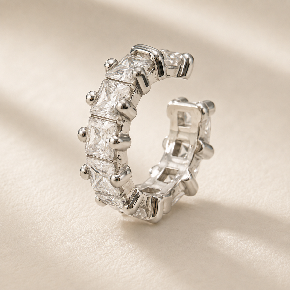 Candy Cube Ear Cuff in sterling silver with clear cubic zirconia cubes, no piercing needed - Kavati