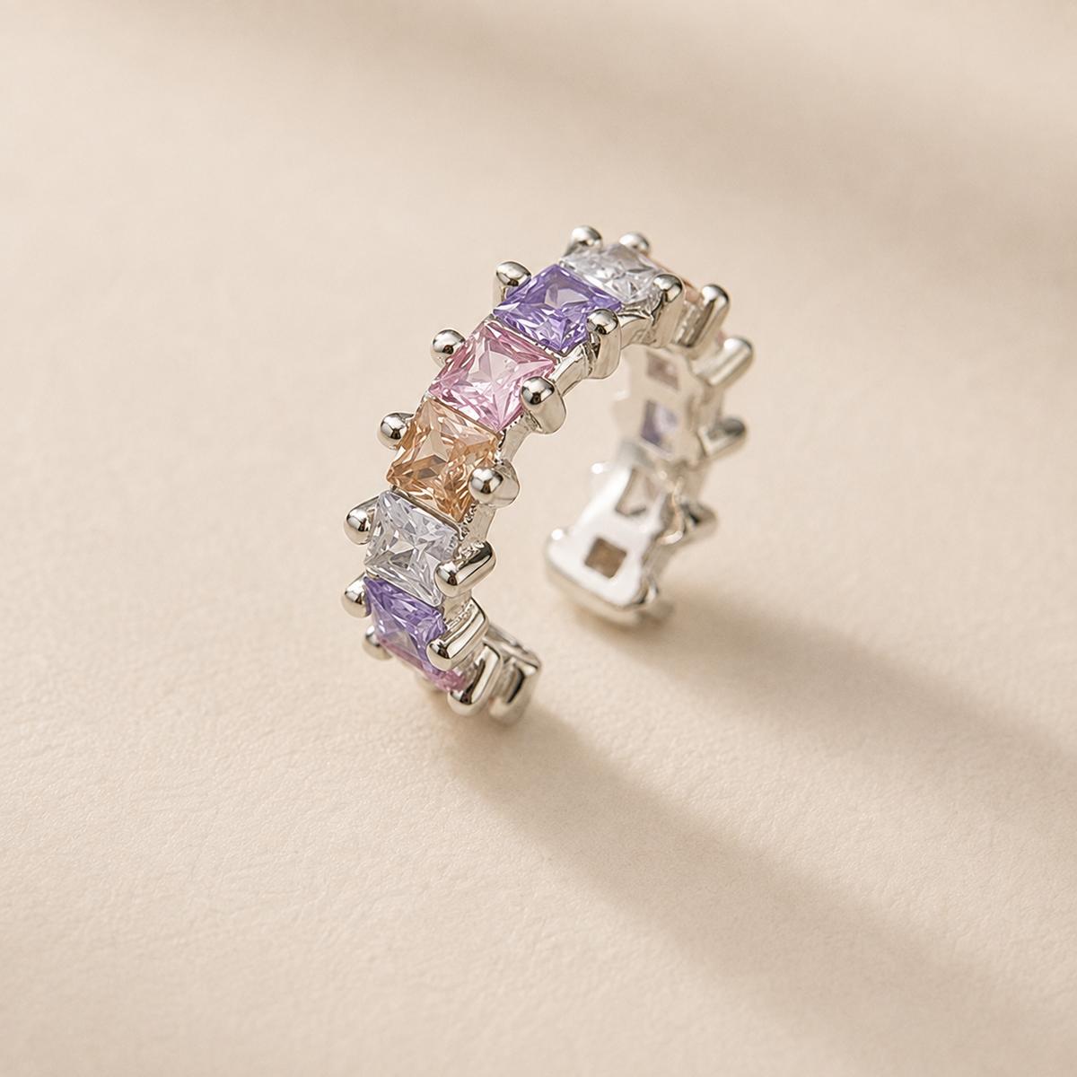 Candy Cube Ear Cuff in multicoloured cubic zirconia, angled view
