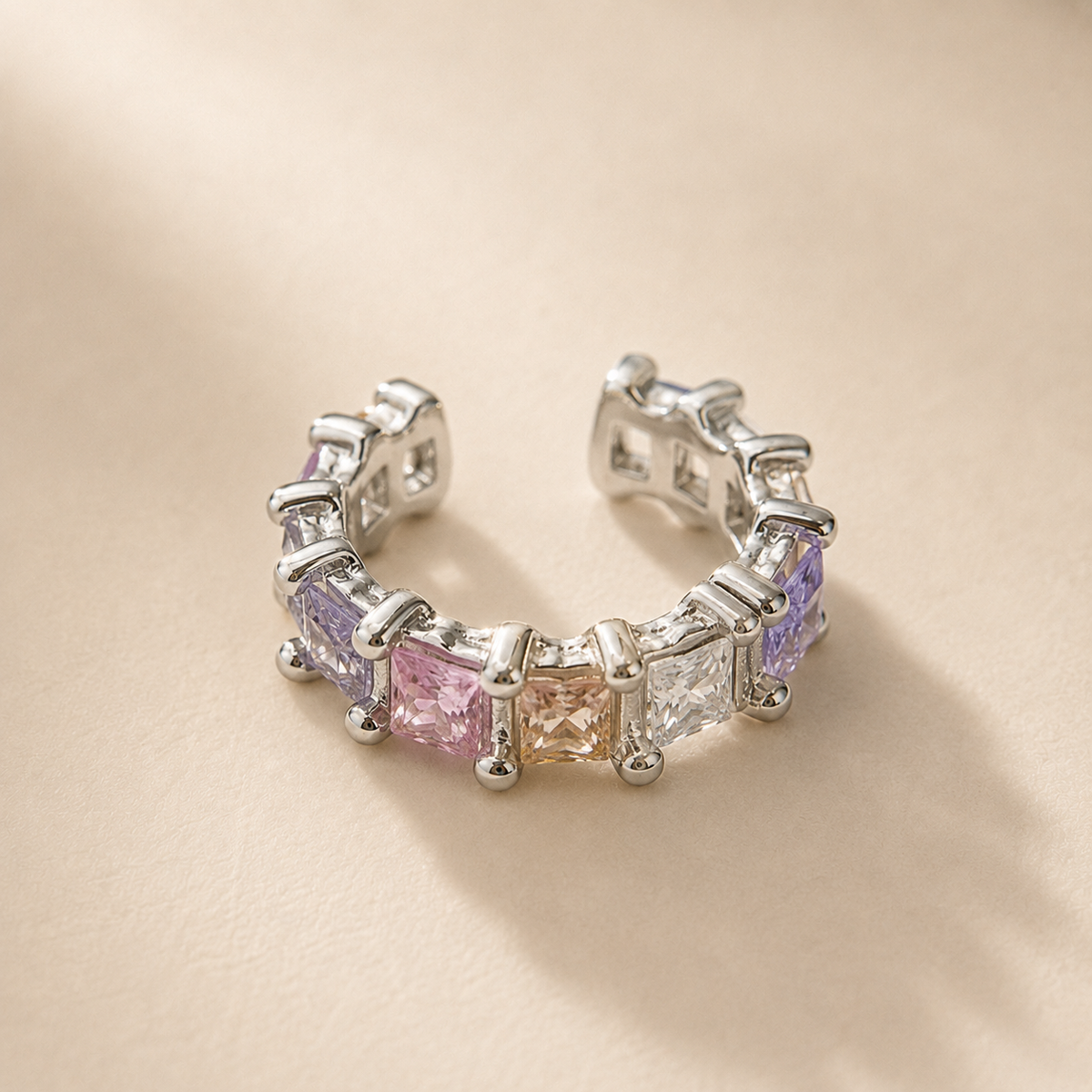 Candy Cube Ear Cuff, multicoloured cubic zirconia, front view