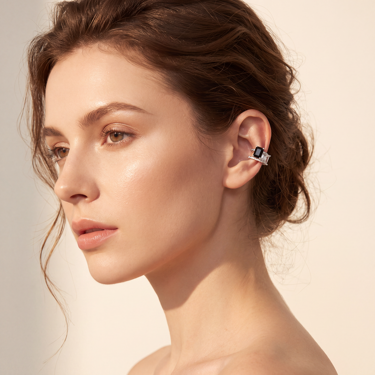 Molten Frame Ear Cuff in silver tone, front view