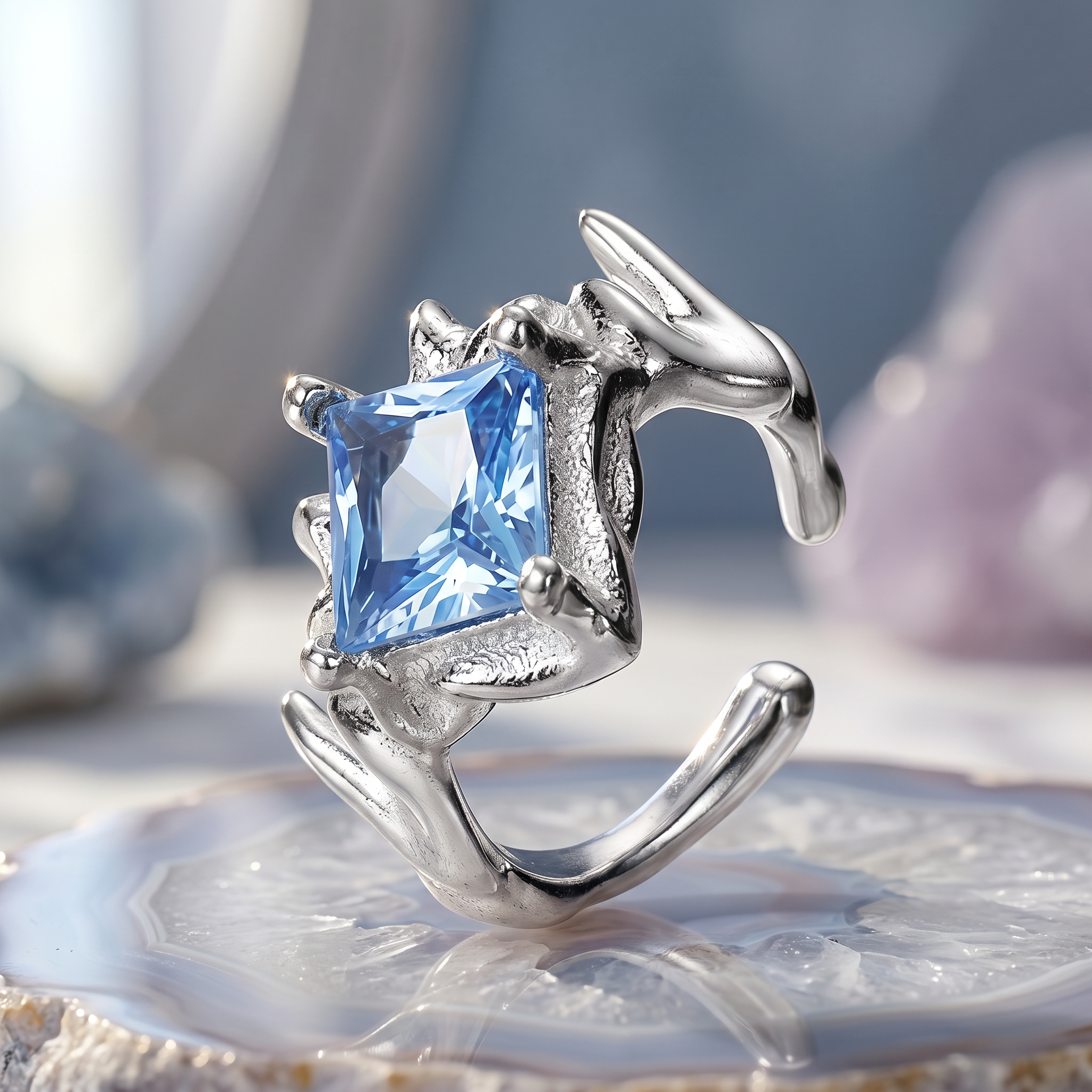 Blue Dragon Claw Ear Cuff in 925 Sterling Silver
