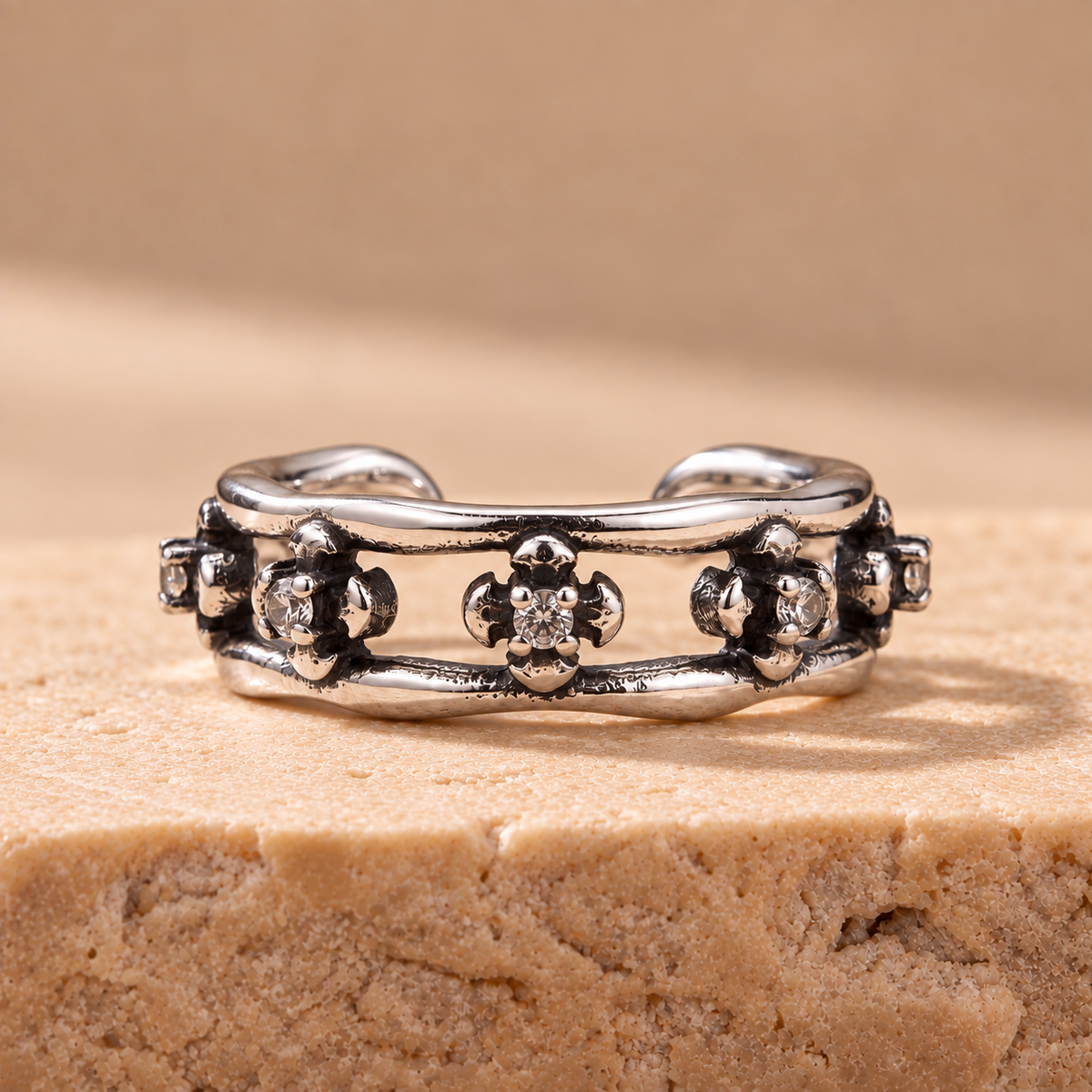 Wildflower Ear Cuff, a dainty flower in oxidised 925 sterling silver, no piercing needed - Kavati