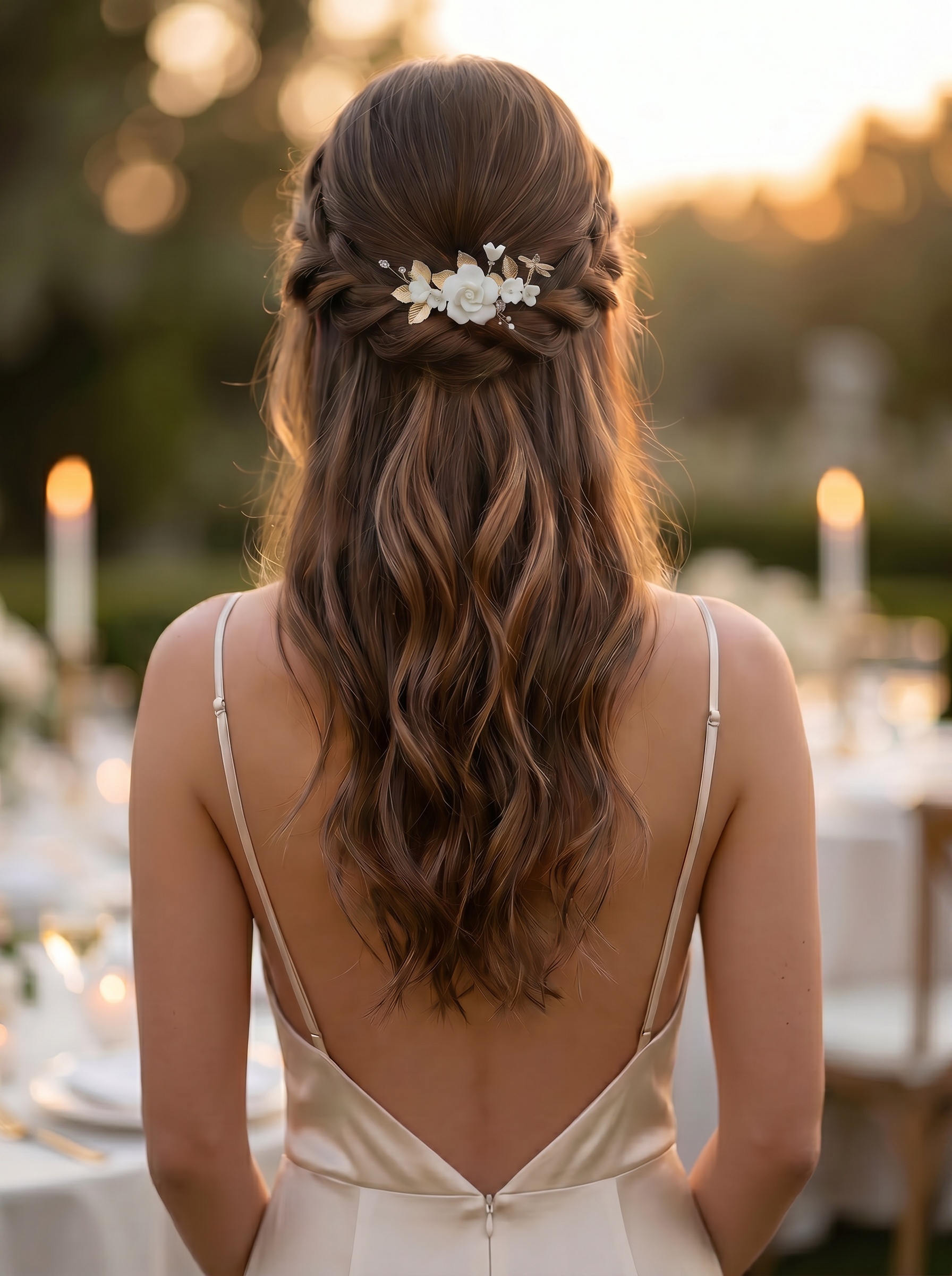 Bridal hair comb shown with its fine gold coloured teeth