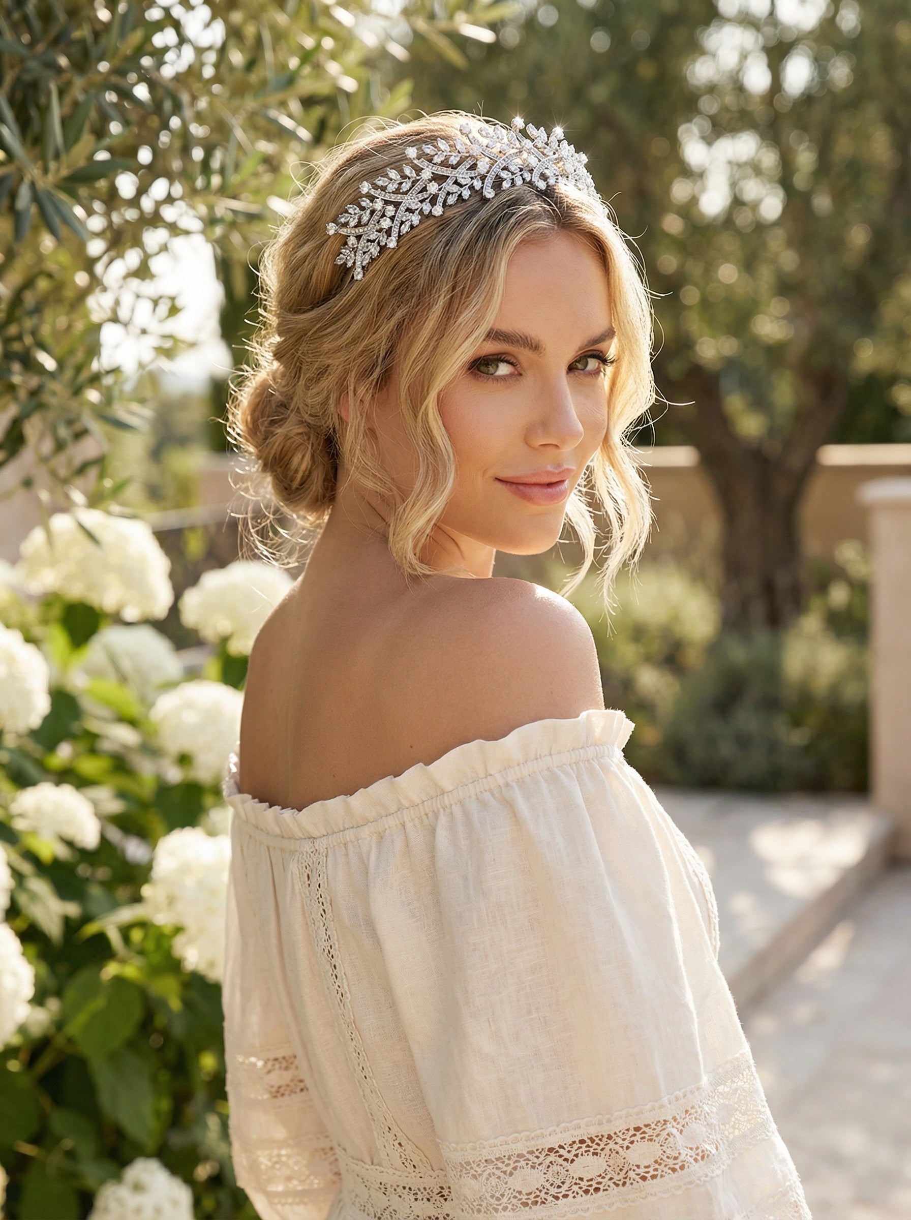 Silver Finish Leaf Bridal Headpiece