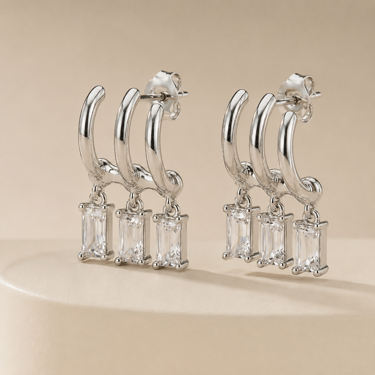 925 Sterling Silver Elegant Dangle Triple Hoop Earrings