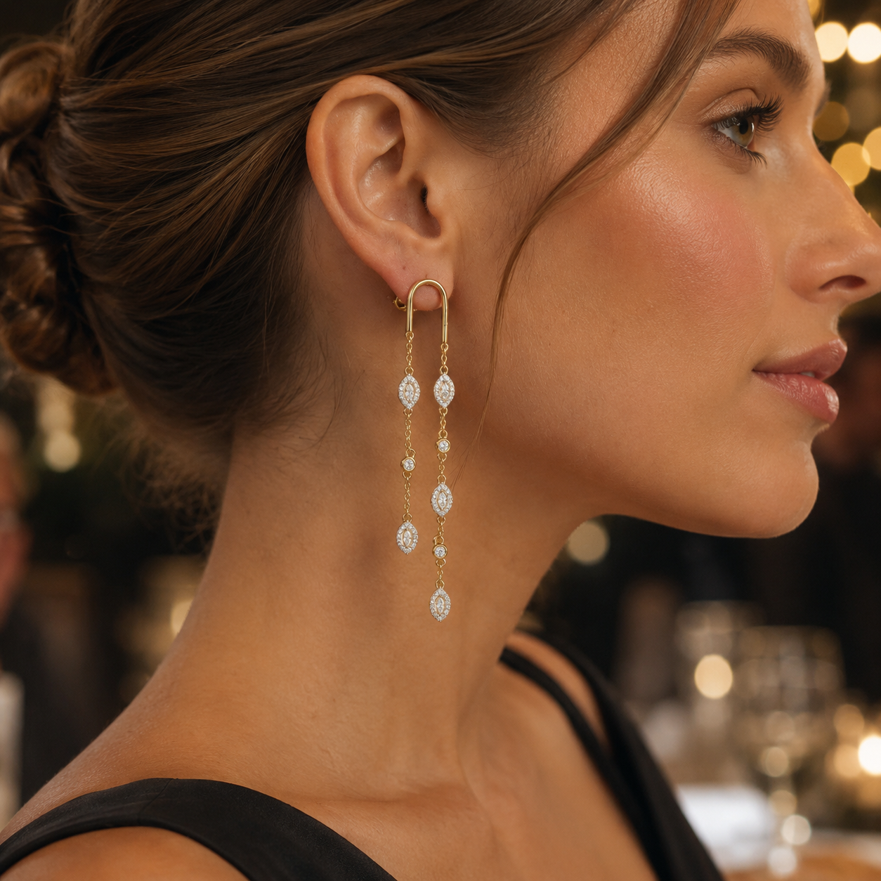 Gold Plated 925 Sterling Silver Long Drop Earrings