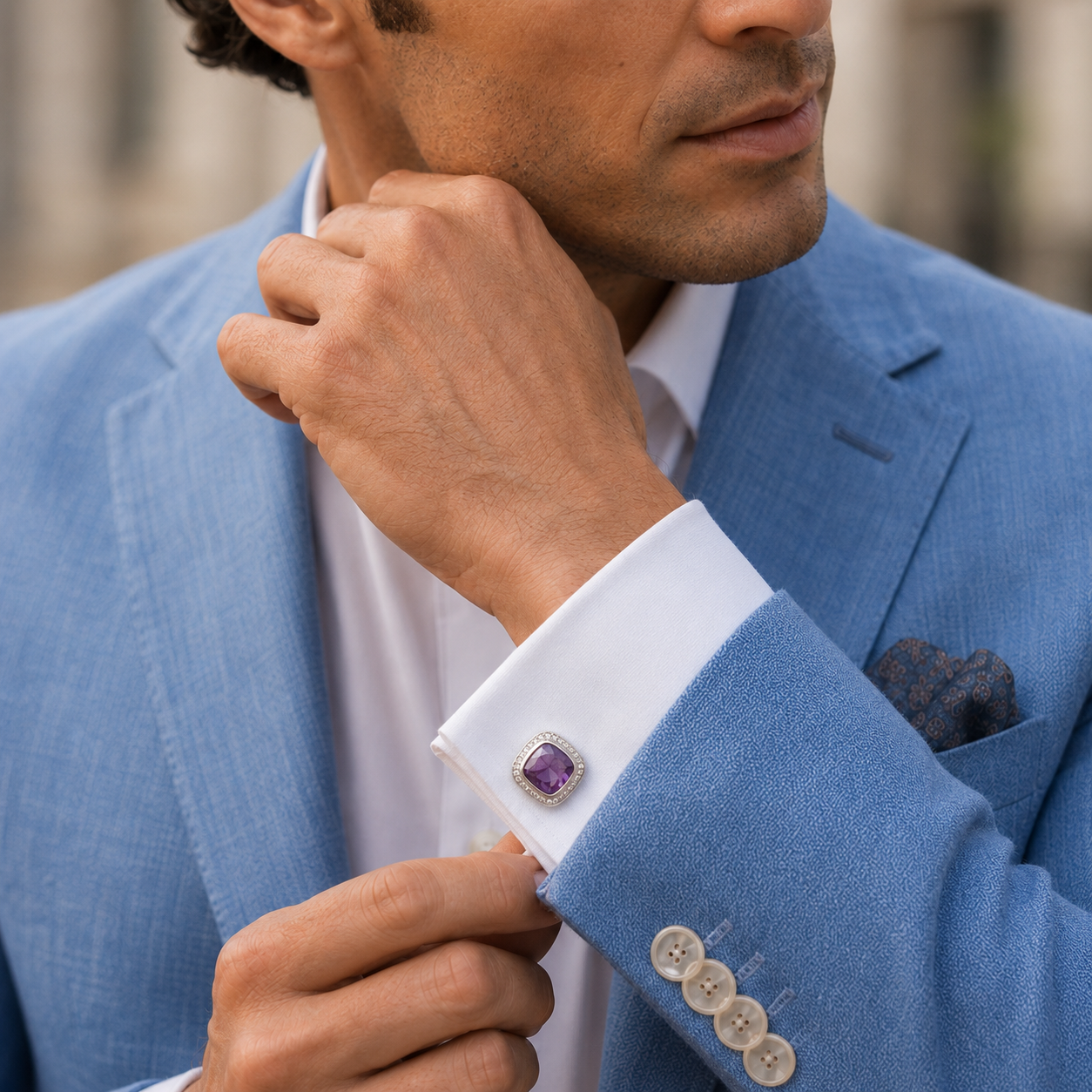Amethyst Gemstone 925 Silver Cufflinks