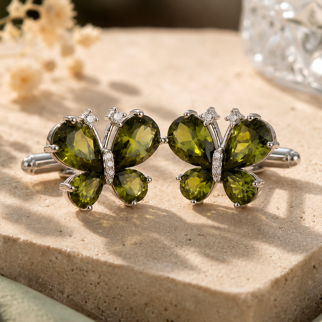 Green CZ Butterfly Cufflinks
