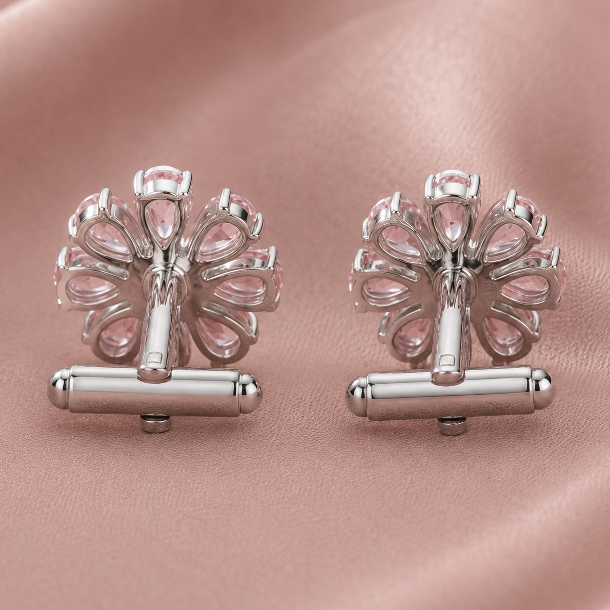 Pink Daisy Silver Cufflinks