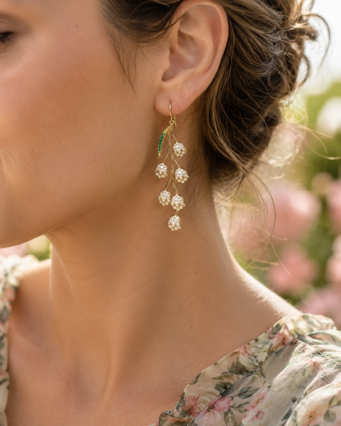 Golden Lily of the Valley Drop Earrings