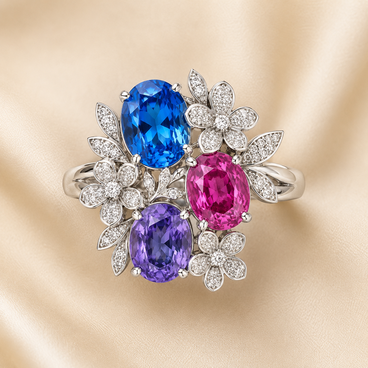 Natural Blue Topaz 925 Sterling Silver Floral Gemstone Ring