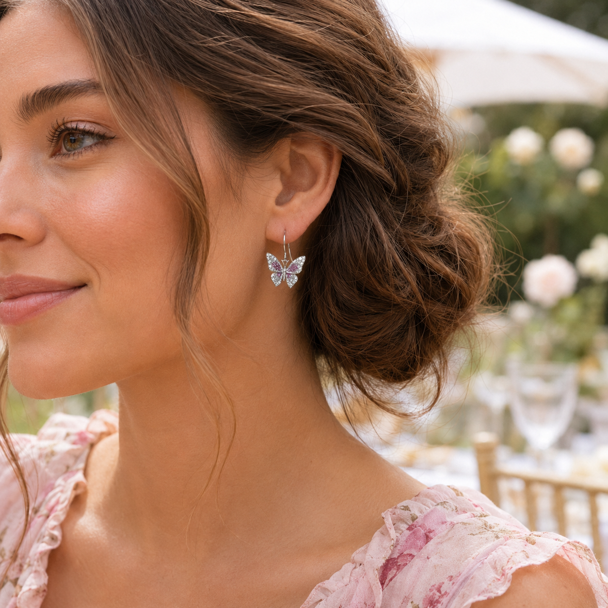 Delicate Pink Ombre Butterfly Drop Earrings