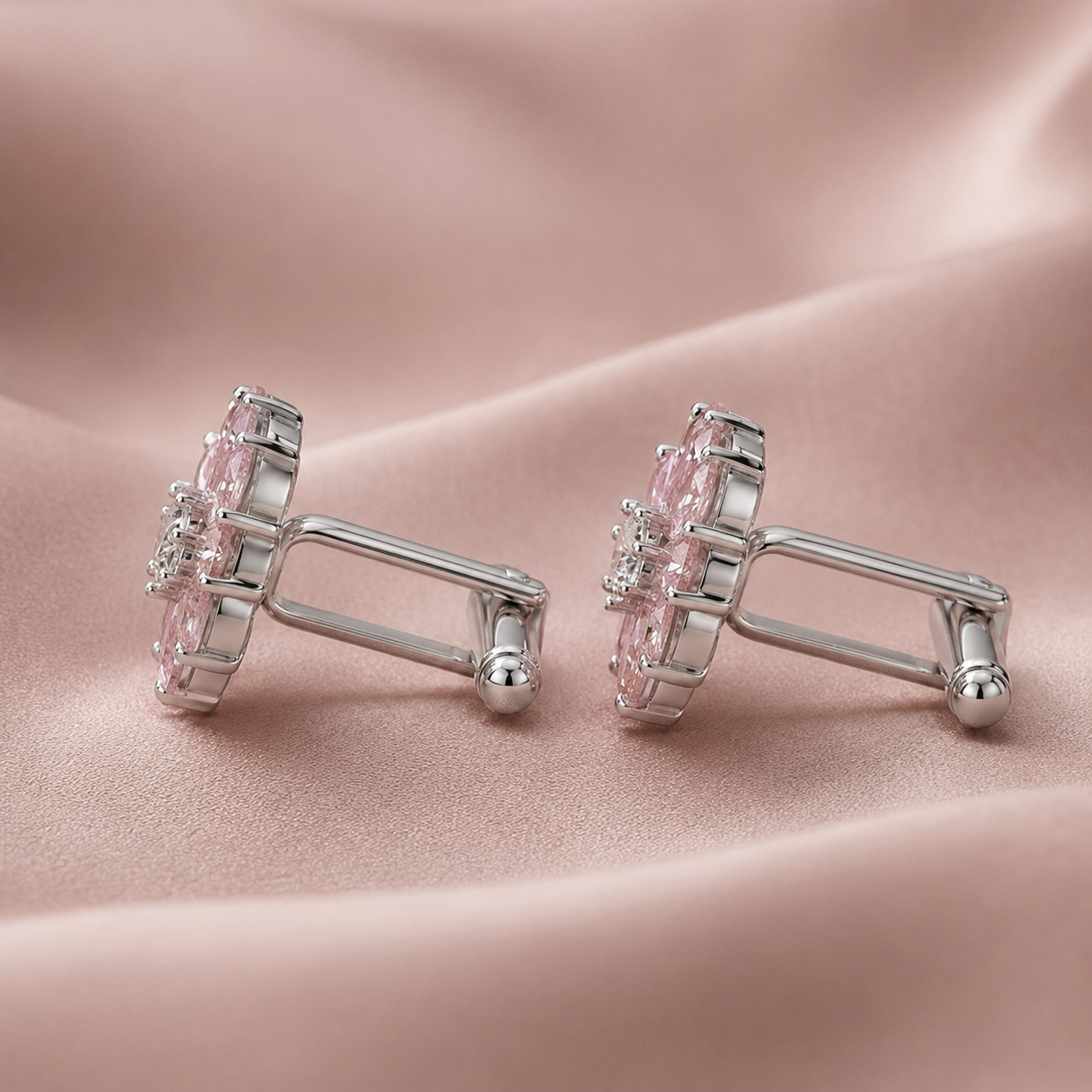 Pink Daisy Silver Cufflinks