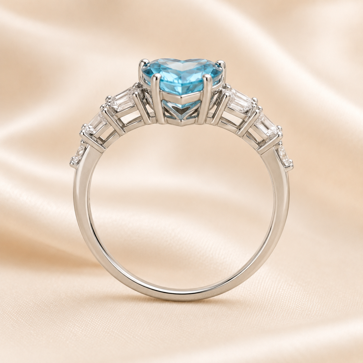 Heart Blue Topaz 925 Silver Ring