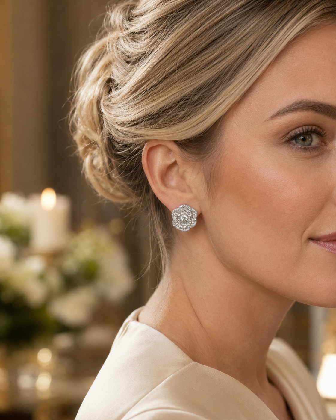 Silver Plated Rose Flower Stud Earrings