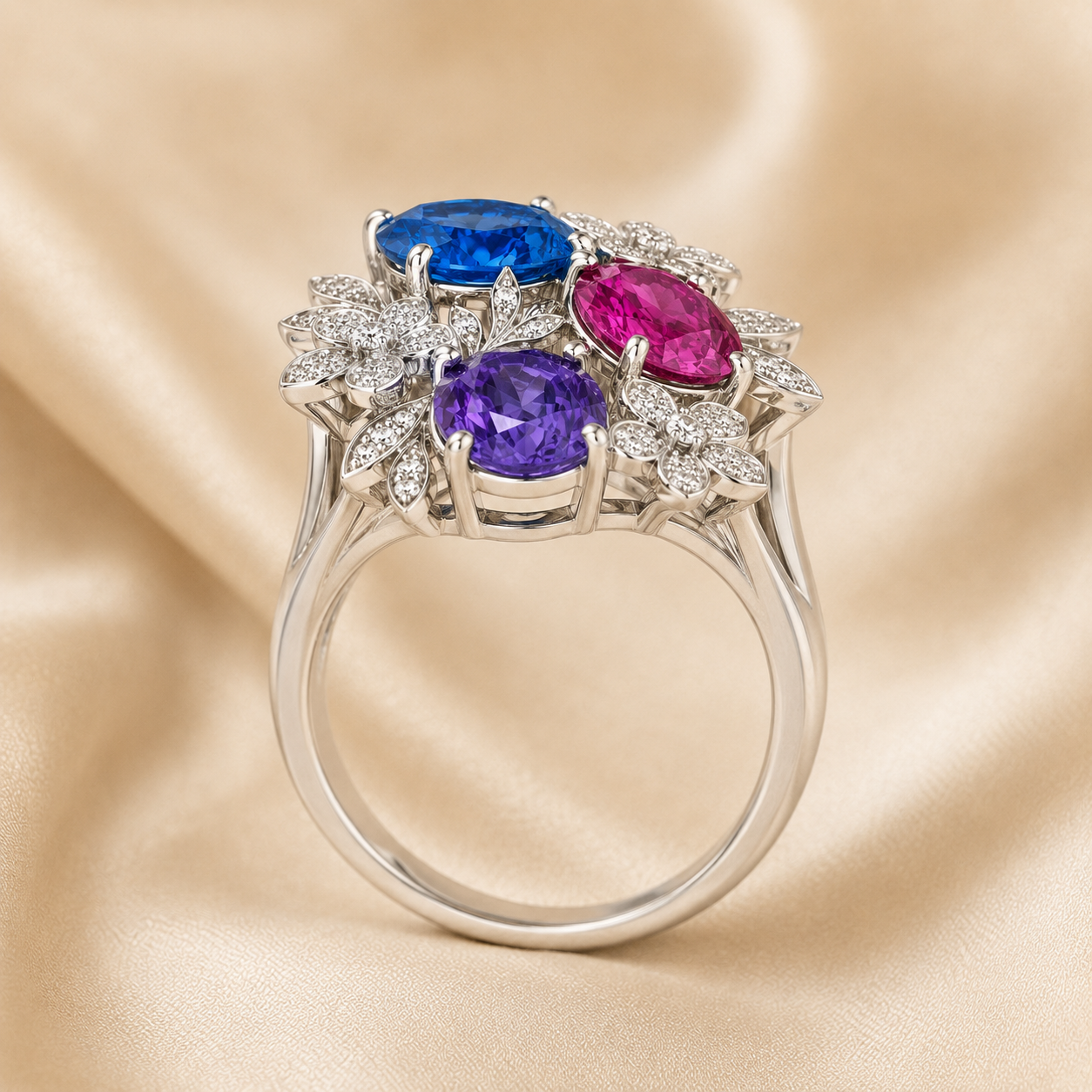Natural Blue Topaz 925 Sterling Silver Floral Gemstone Ring