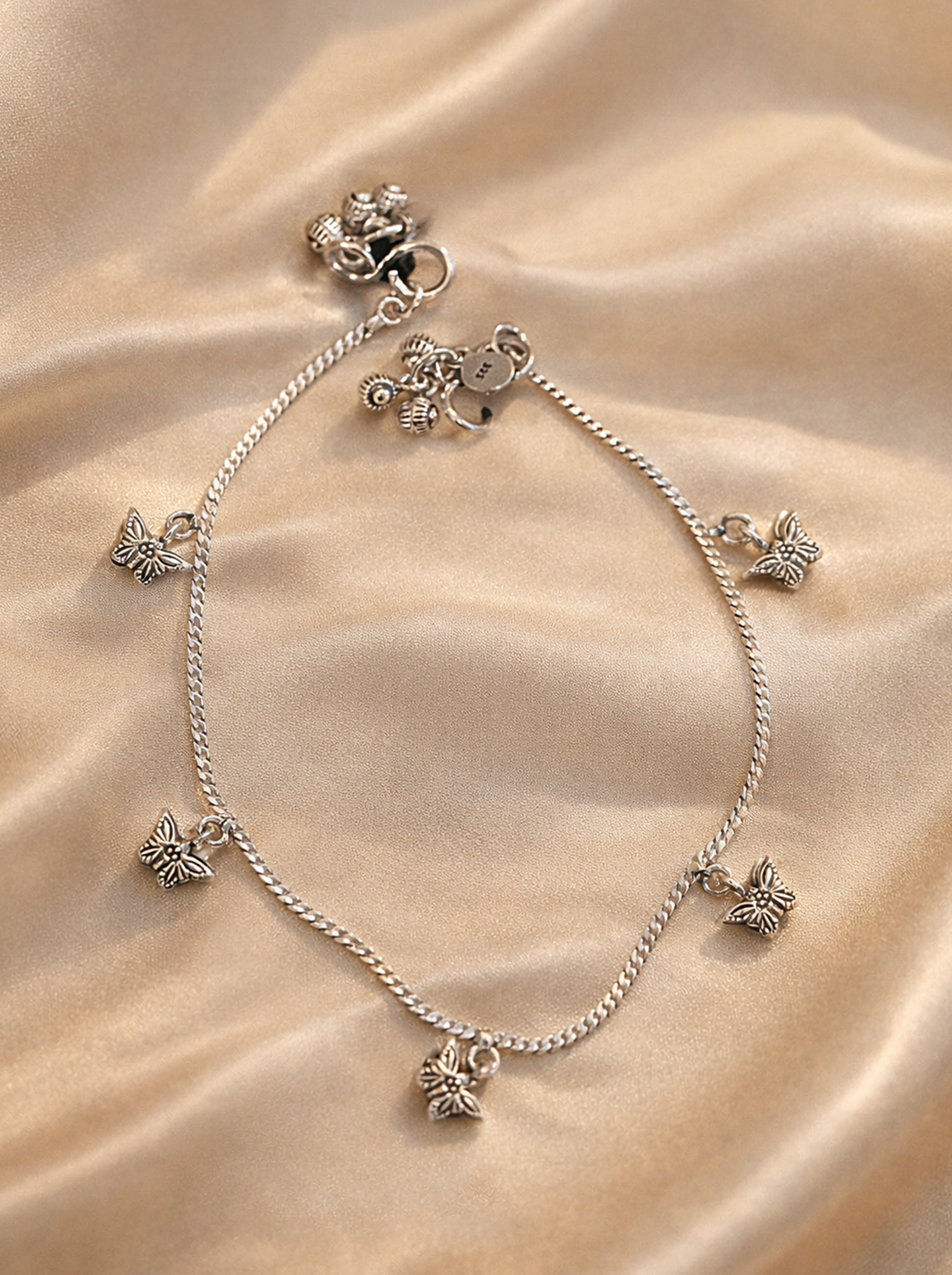 Handcrafted 925 Sterling Silver Butterfly Charm Anklet