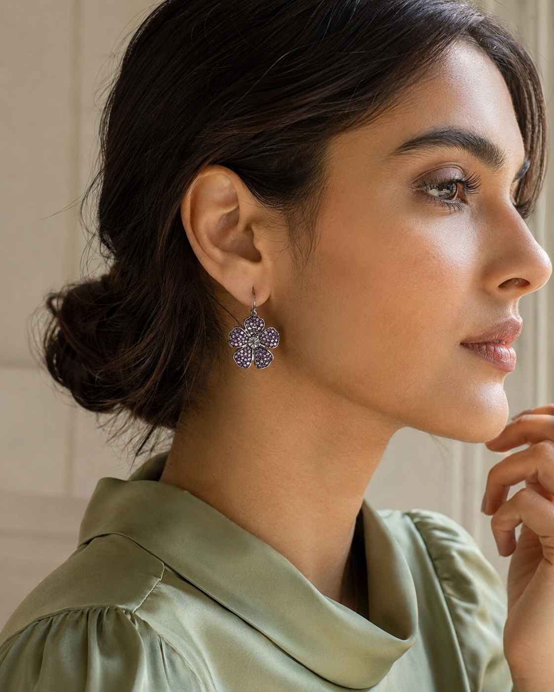 Five Petal Ombre Blossom Dangle Earrings - Purple
