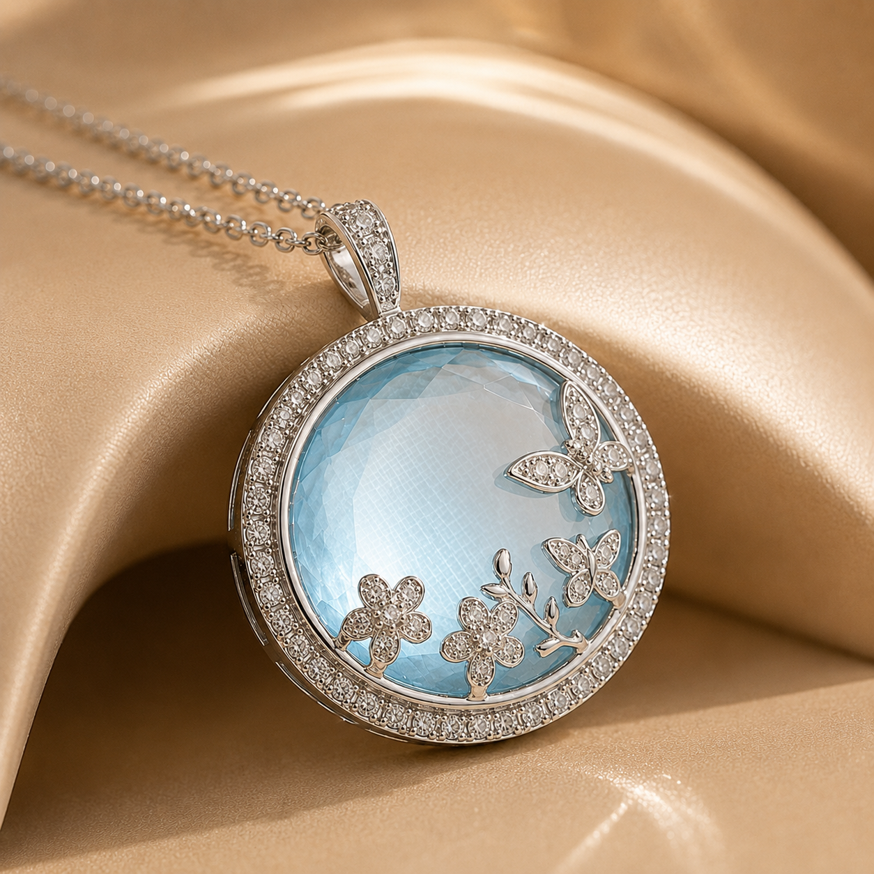 Azure Butterfly Garden Circle Pendant