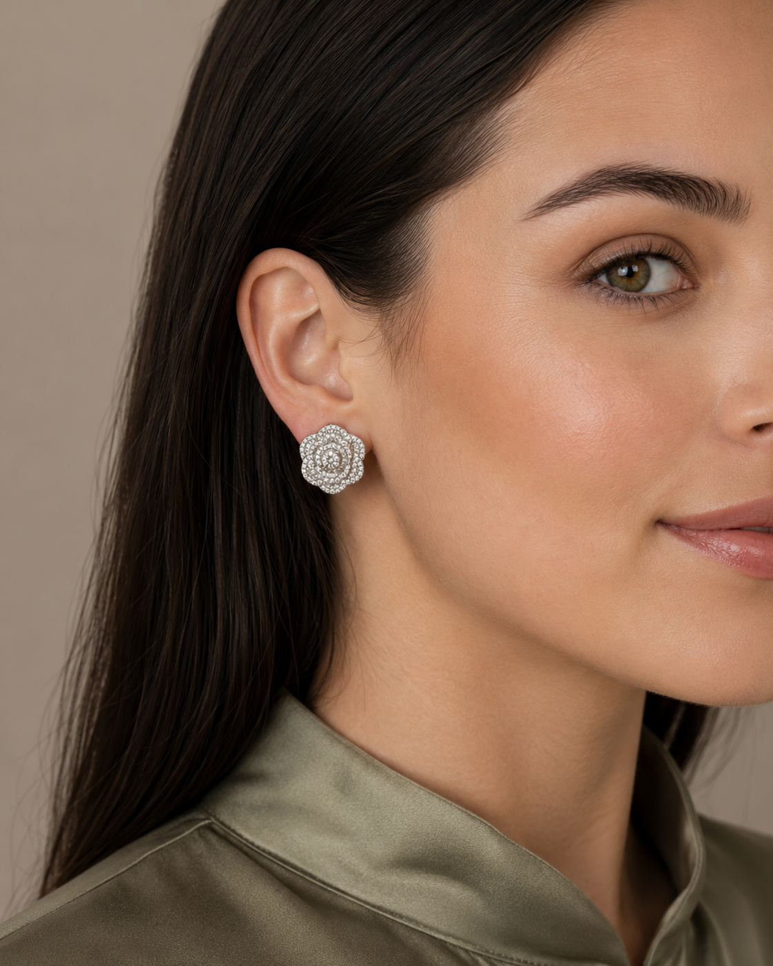 Silver Plated Rose Flower Stud Earrings