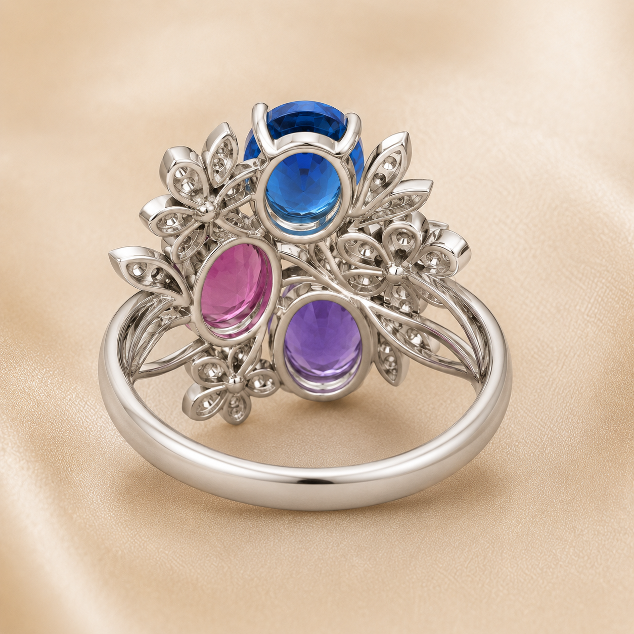Natural Blue Topaz 925 Sterling Silver Floral Gemstone Ring