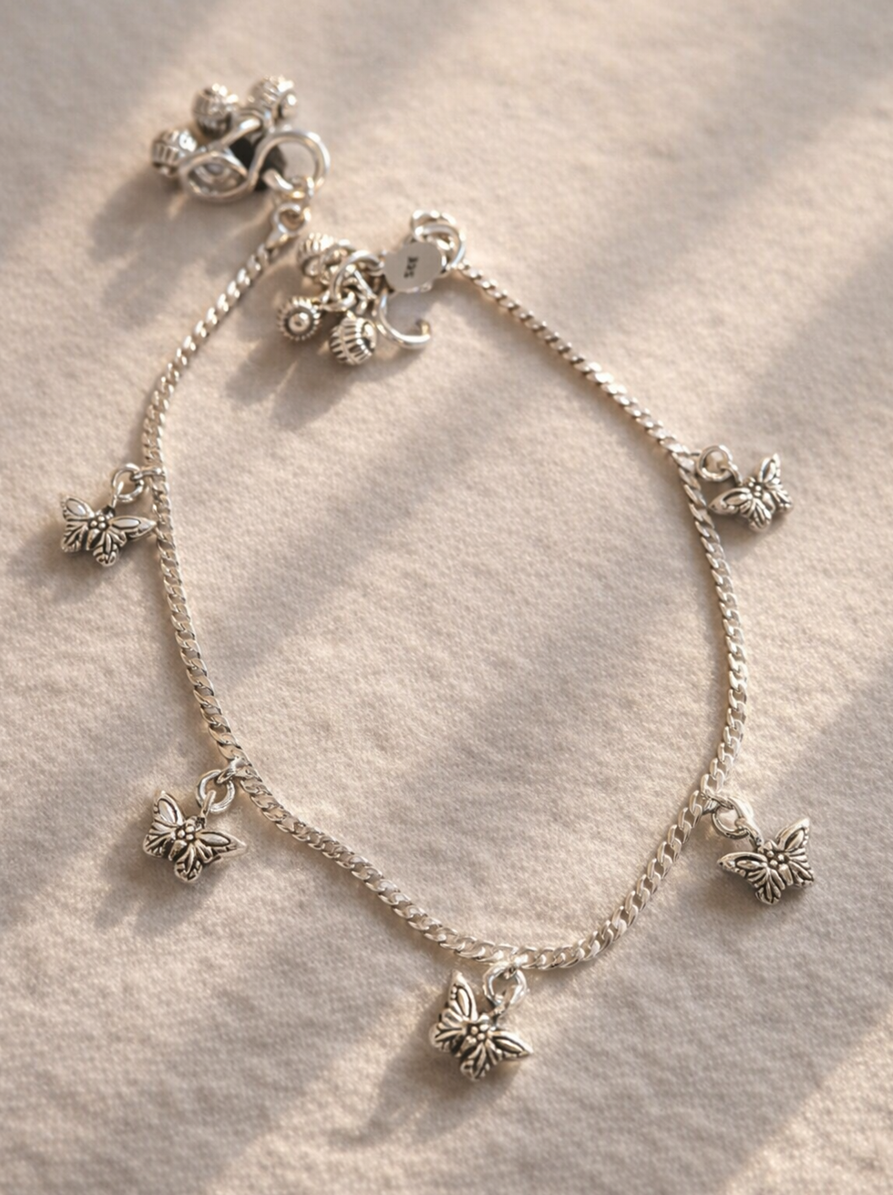 Handcrafted 925 Sterling Silver Butterfly Charm Anklet