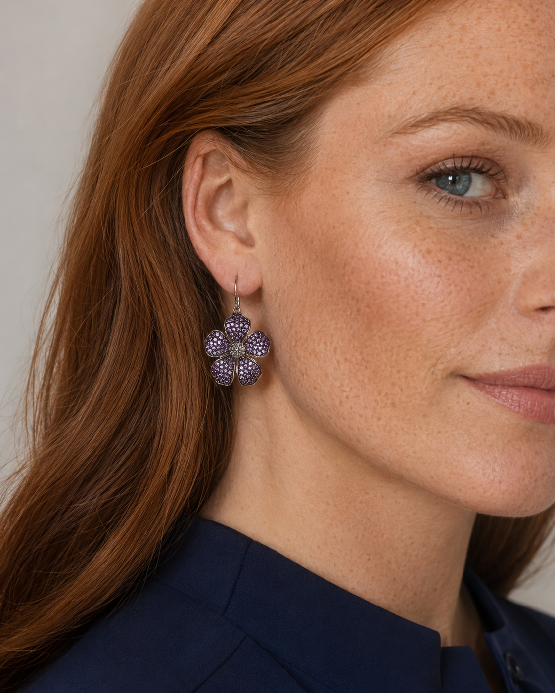 Five Petal Ombre Blossom Dangle Earrings - Purple