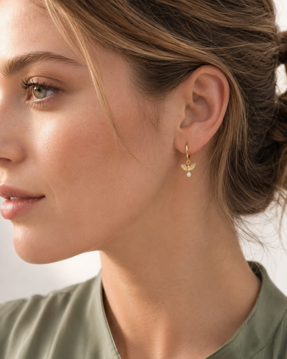 Angel Wing Gold Huggie Earrings