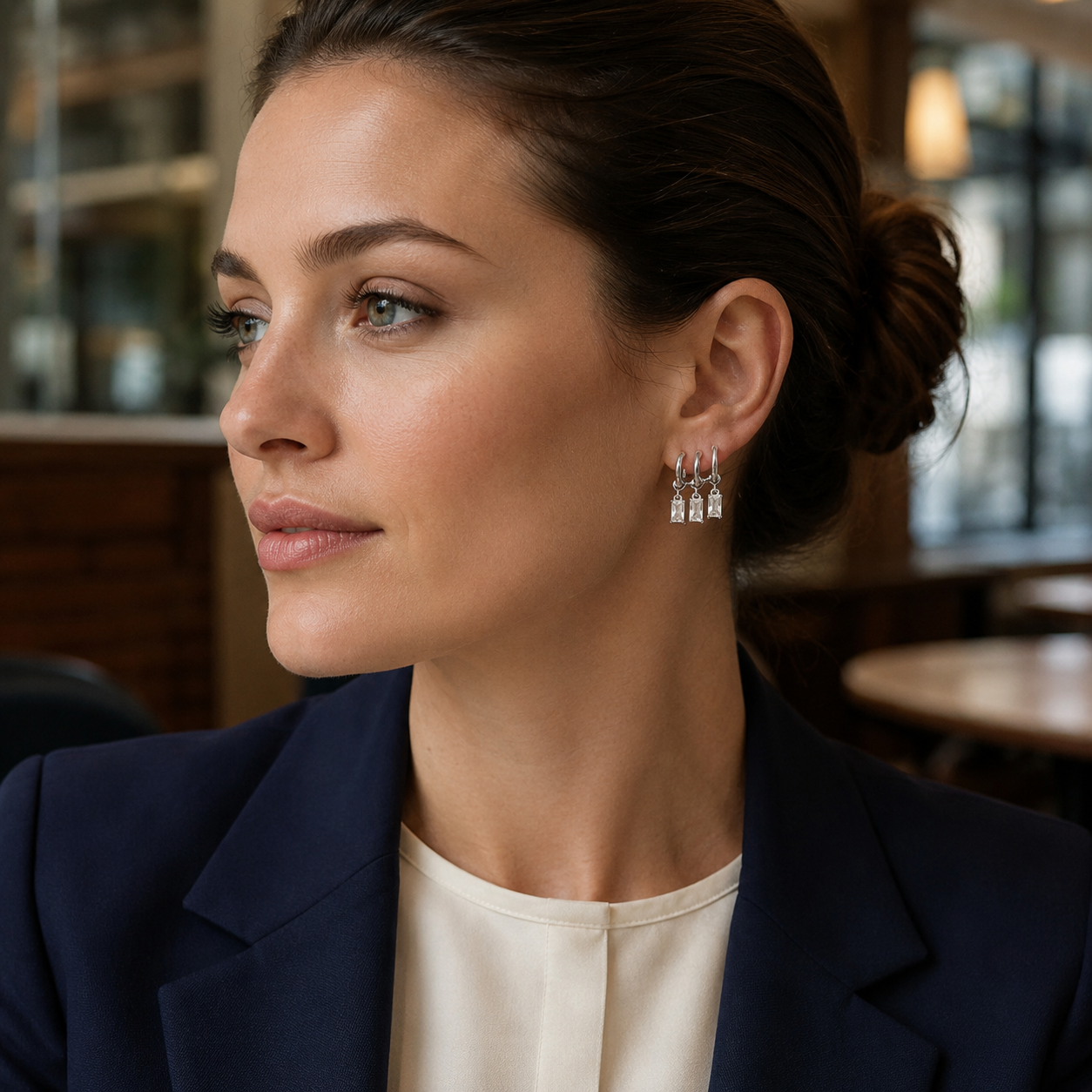 925 Sterling Silver Elegant Dangle Triple Hoop Earrings