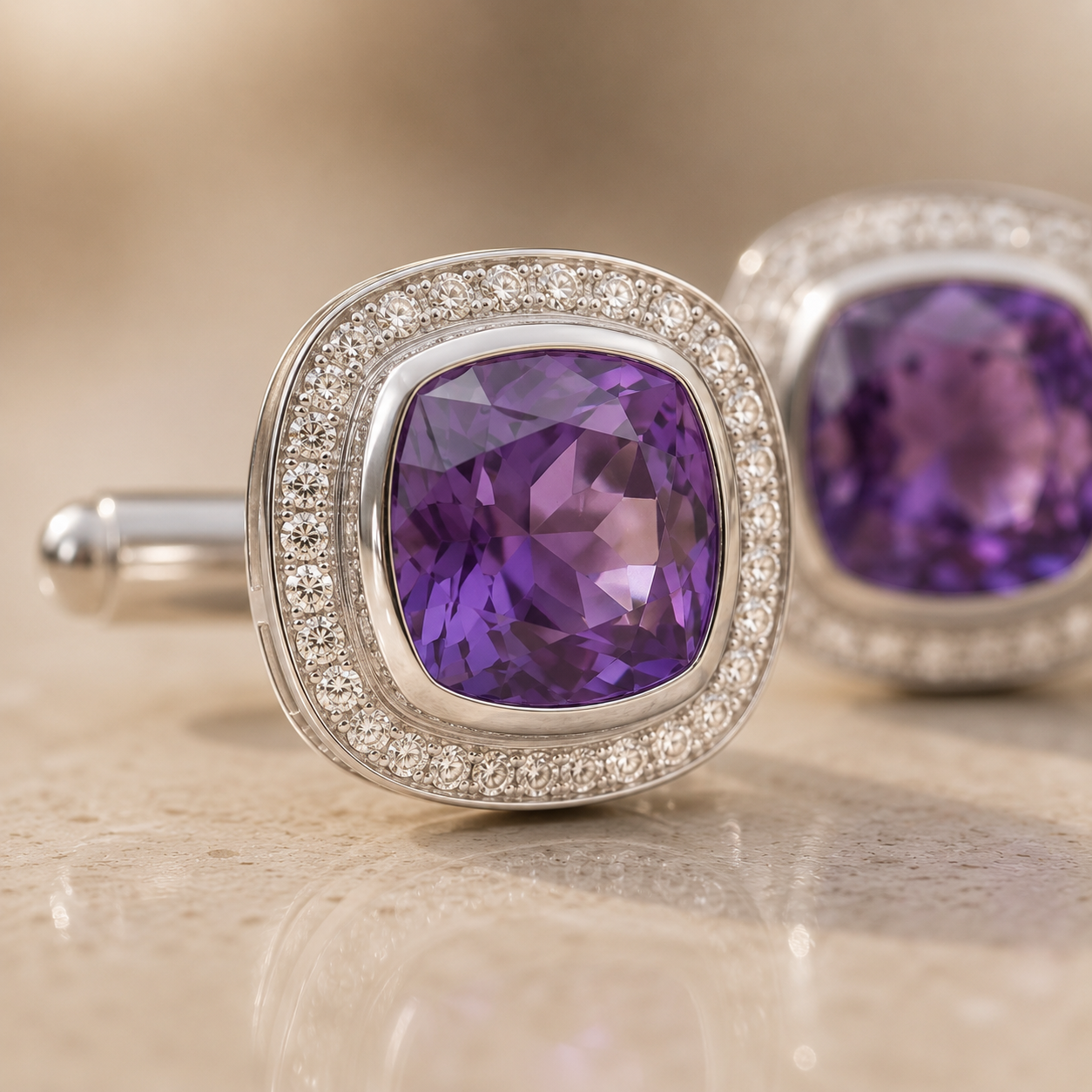 Amethyst Gemstone 925 Silver Cufflinks
