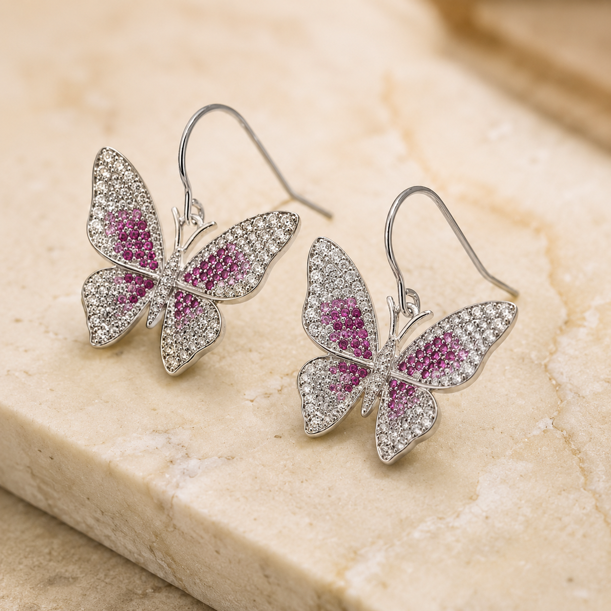 Delicate Pink Ombre Butterfly Drop Earrings