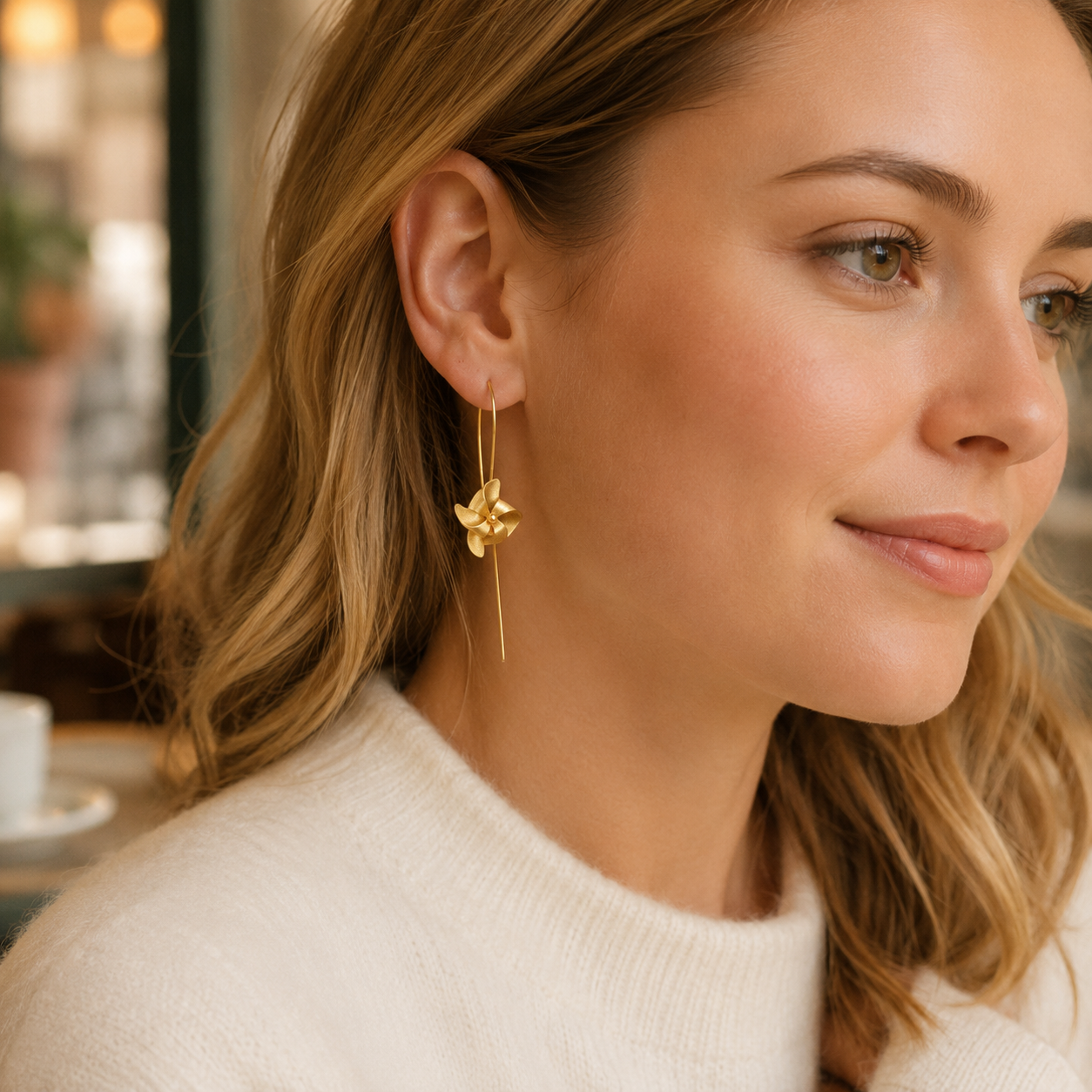 Handmade 925 Silver Floral Threader Gold Earrings