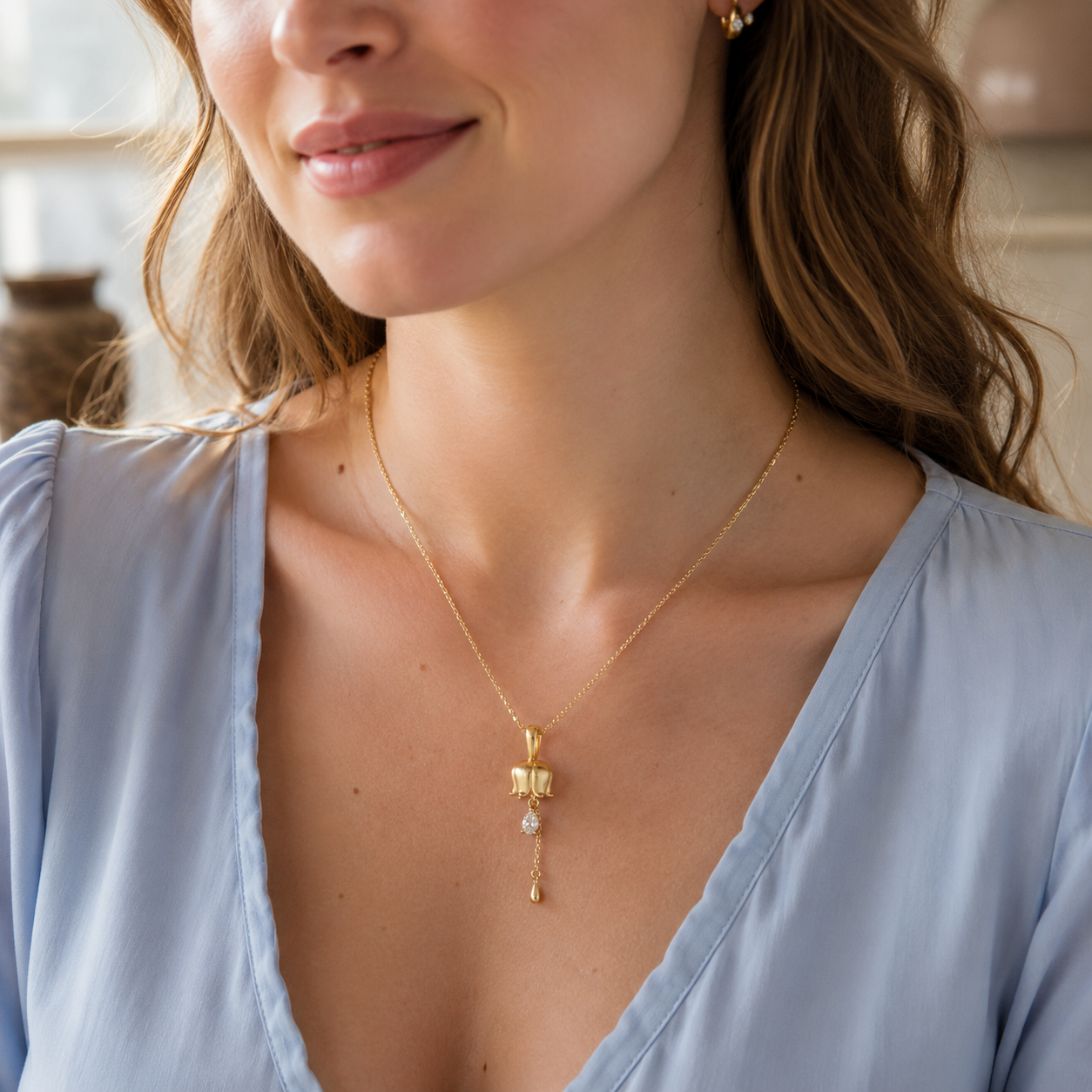 Silver Tulip Botanical Pendant Necklace